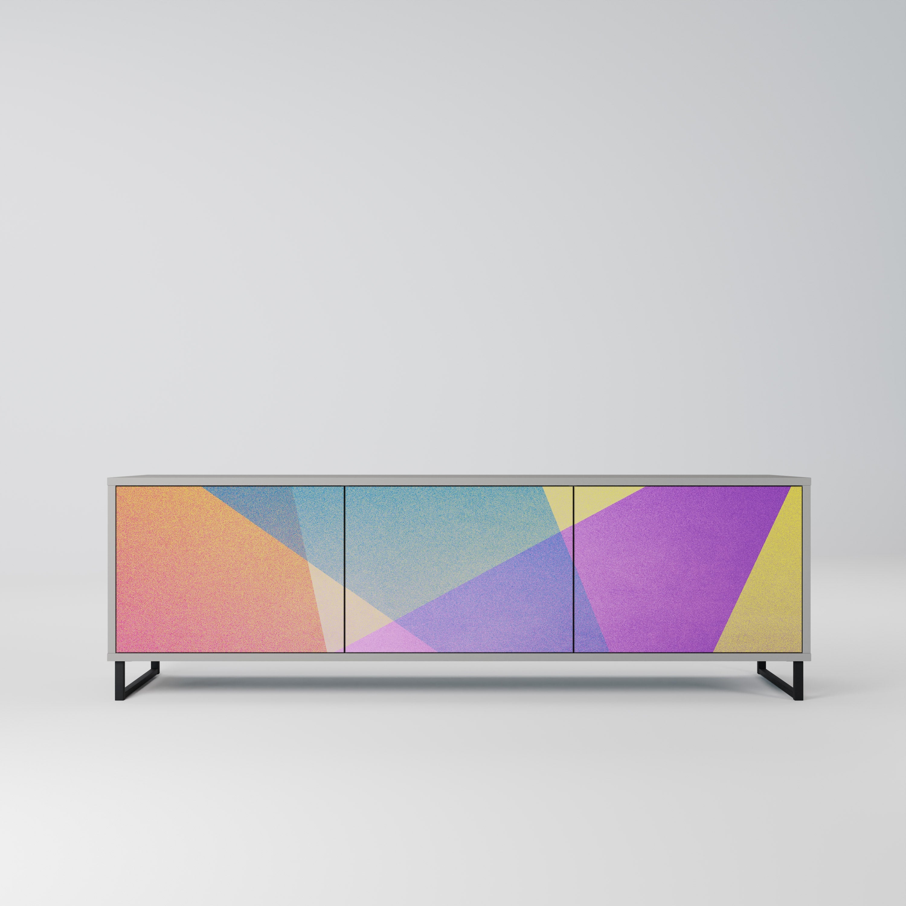 Meuble TV 3 portes BRIGHT GEOMETRY en finition grise