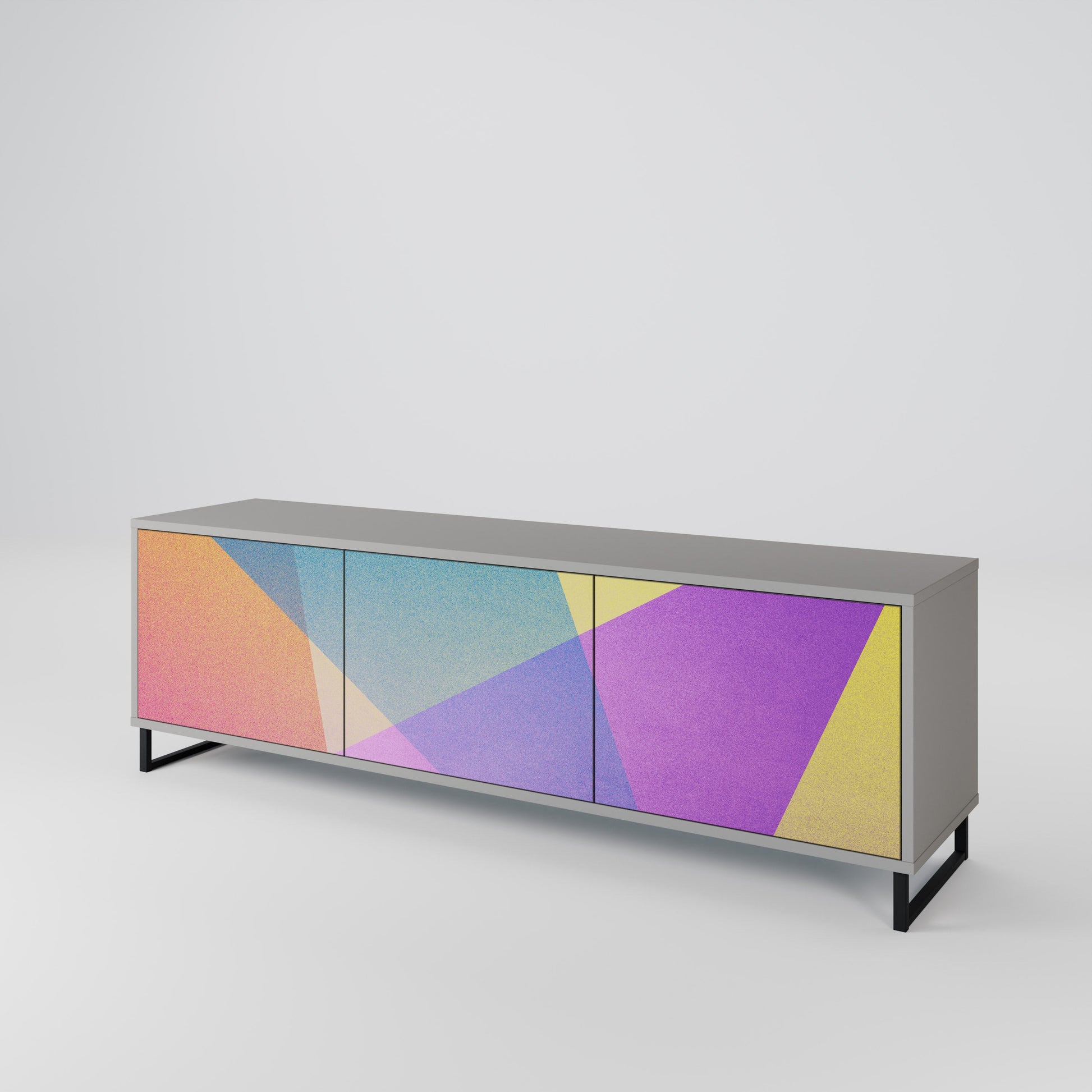 Meuble TV 3 portes BRIGHT GEOMETRY en finition grise