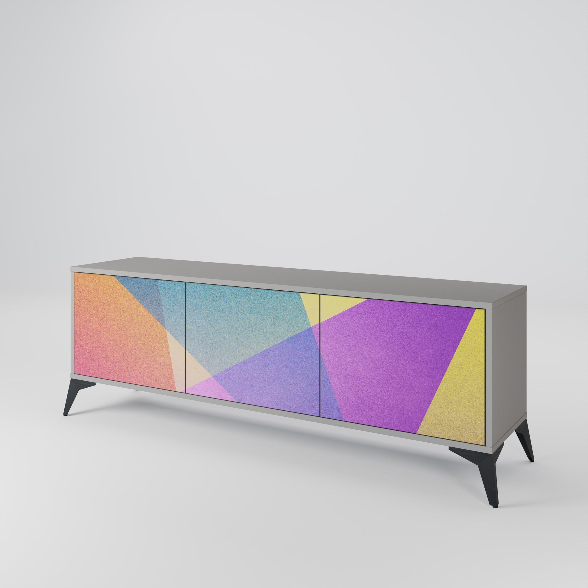 Meuble TV 3 portes BRIGHT GEOMETRY en finition grise