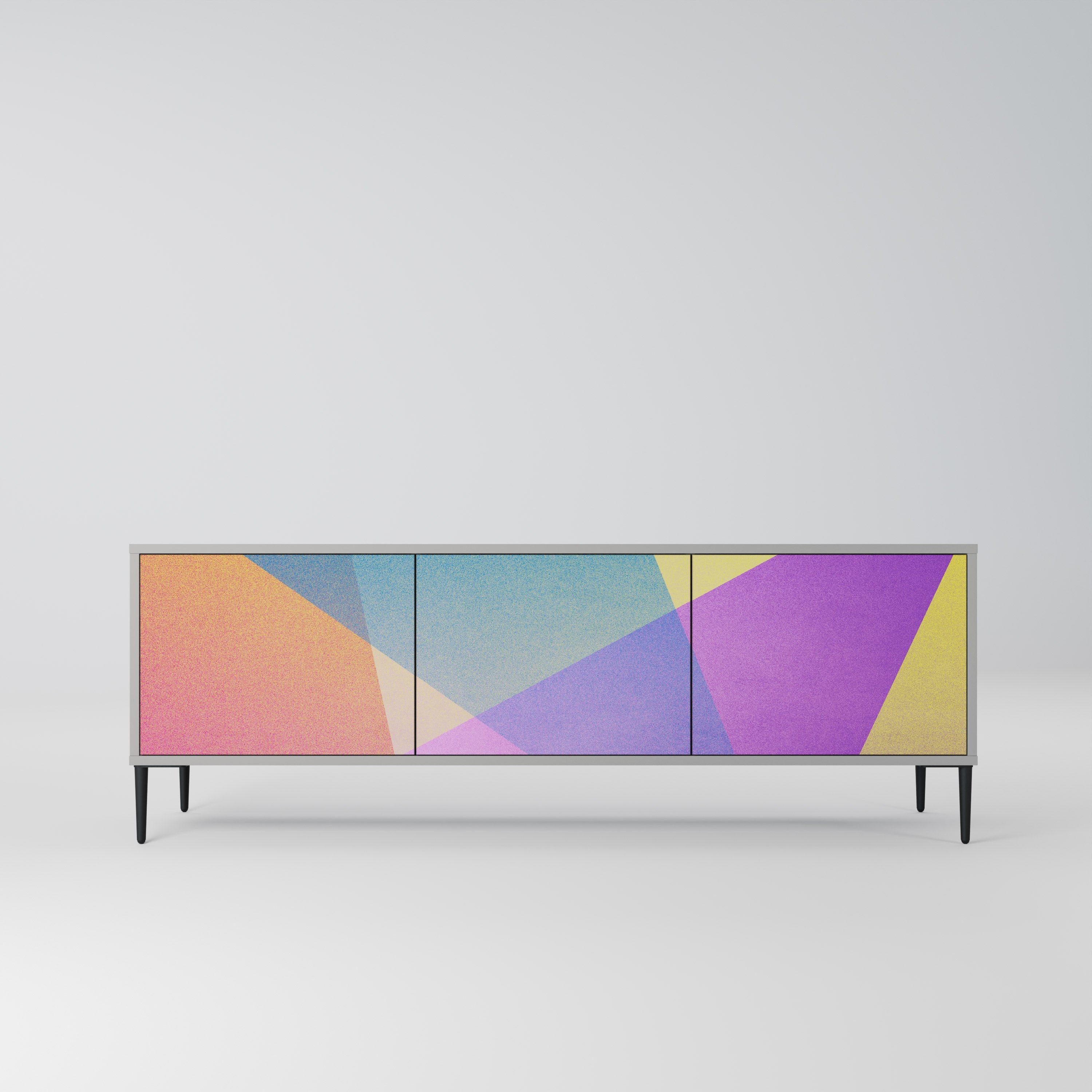 Meuble TV 3 portes BRIGHT GEOMETRY en finition grise