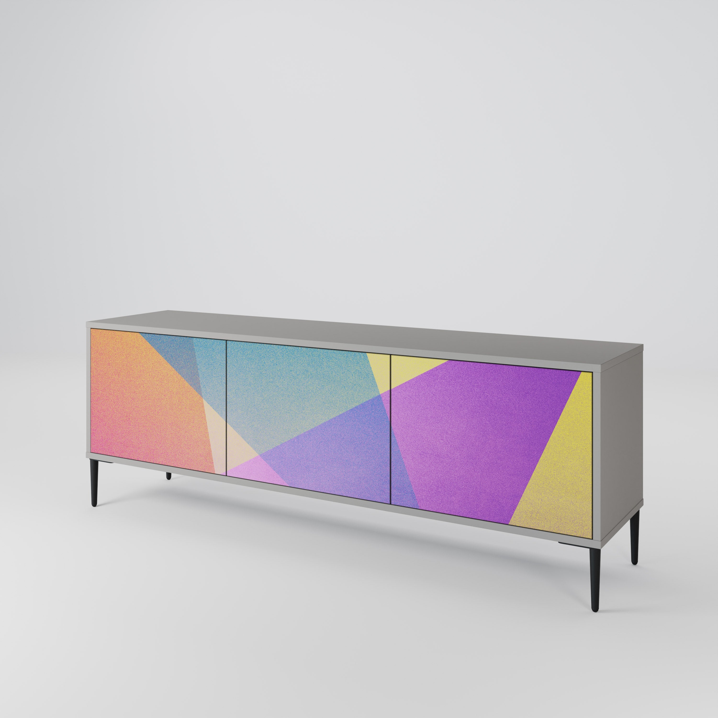 BRIGHT GEOMETRY 3-Door TV Stand in Grey Finish