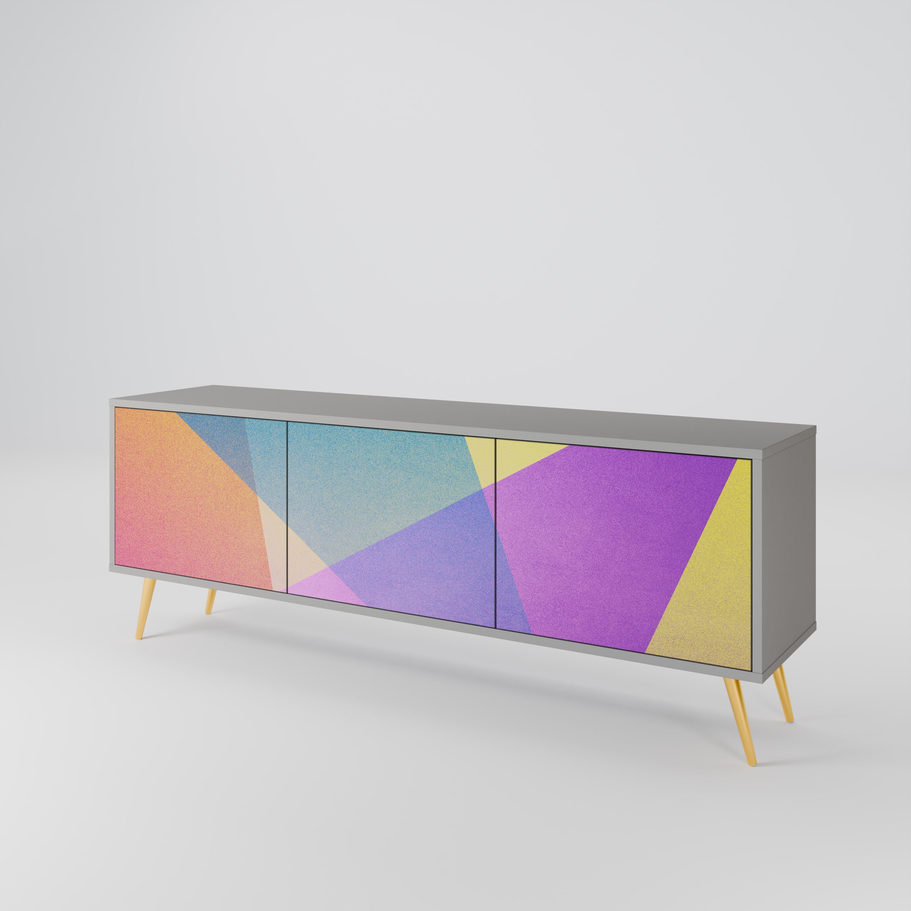 BRIGHT GEOMETRY 3-Door TV Stand in Grey Finish