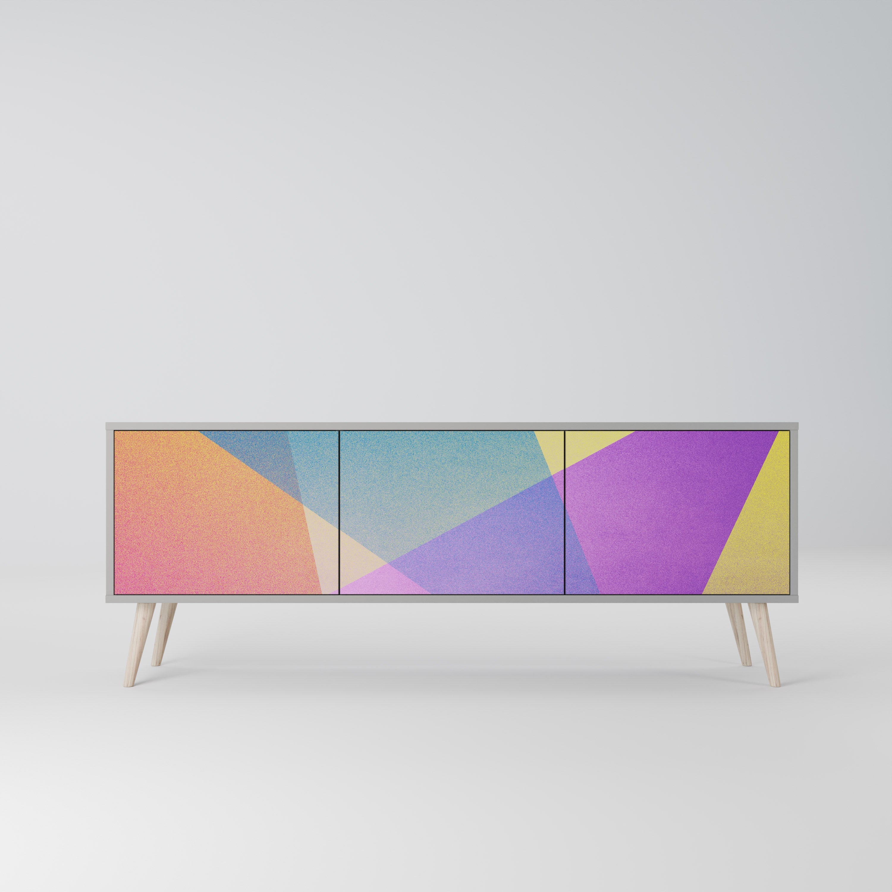 BRIGHT GEOMETRY 3-Door TV Stand in Grey Finish