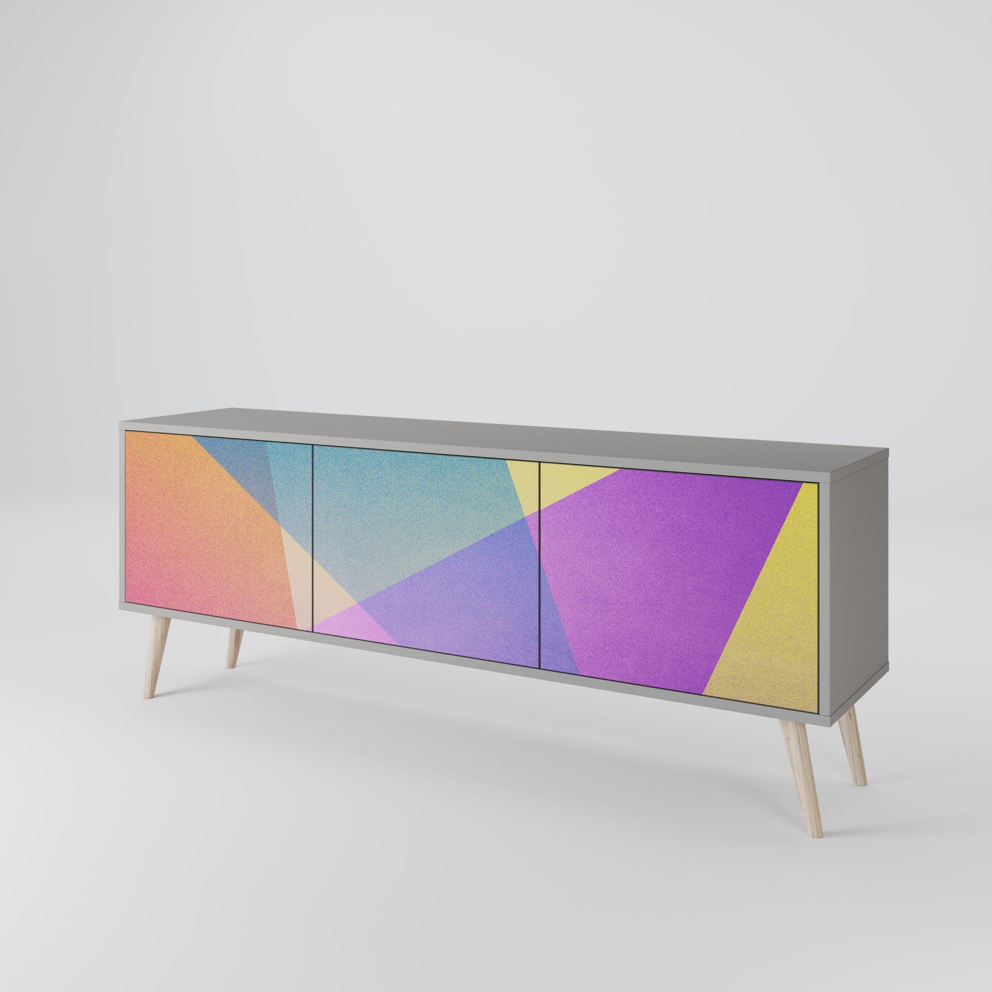 Meuble TV 3 portes BRIGHT GEOMETRY en finition grise