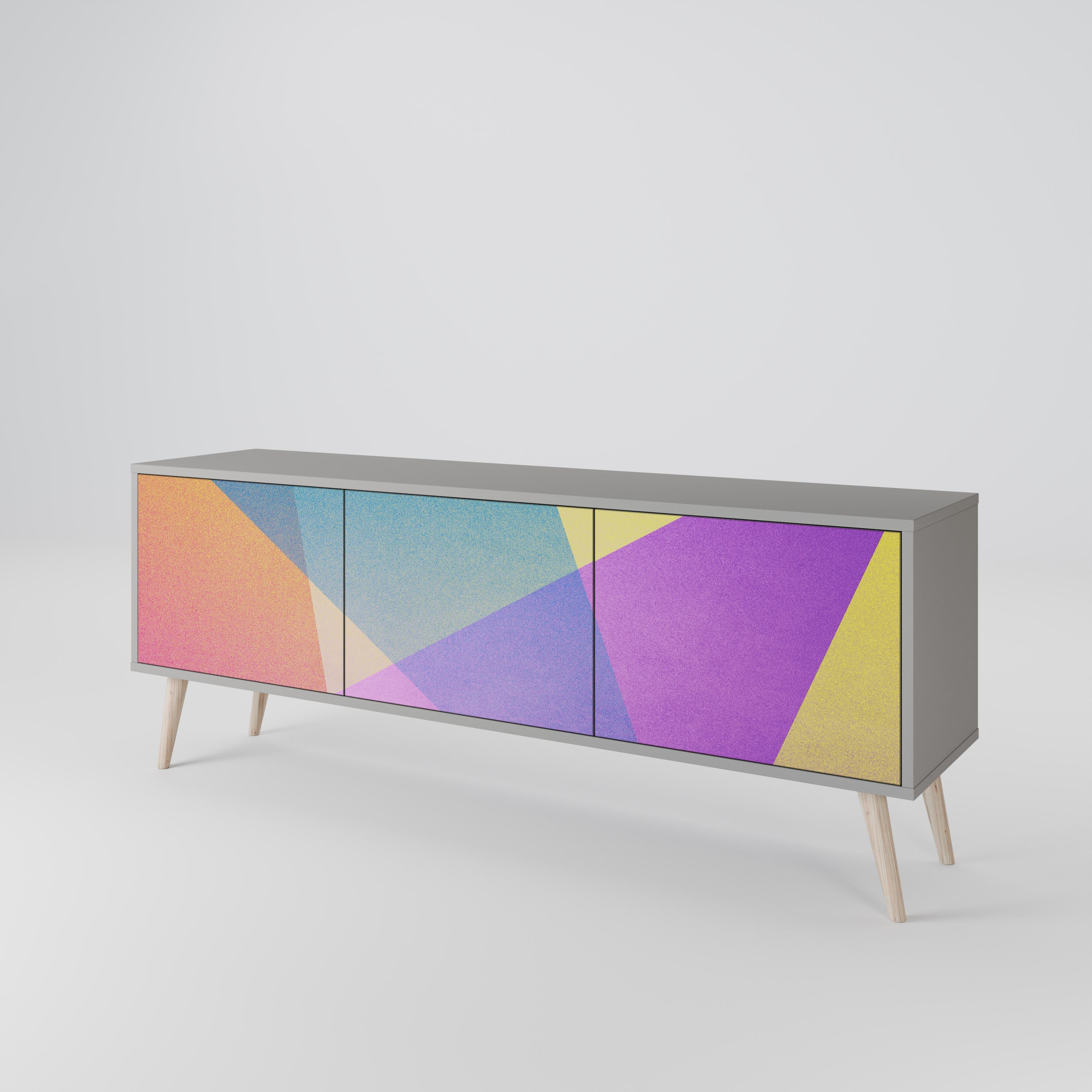 BRIGHT GEOMETRY 3-Door TV Stand in Grey Finish