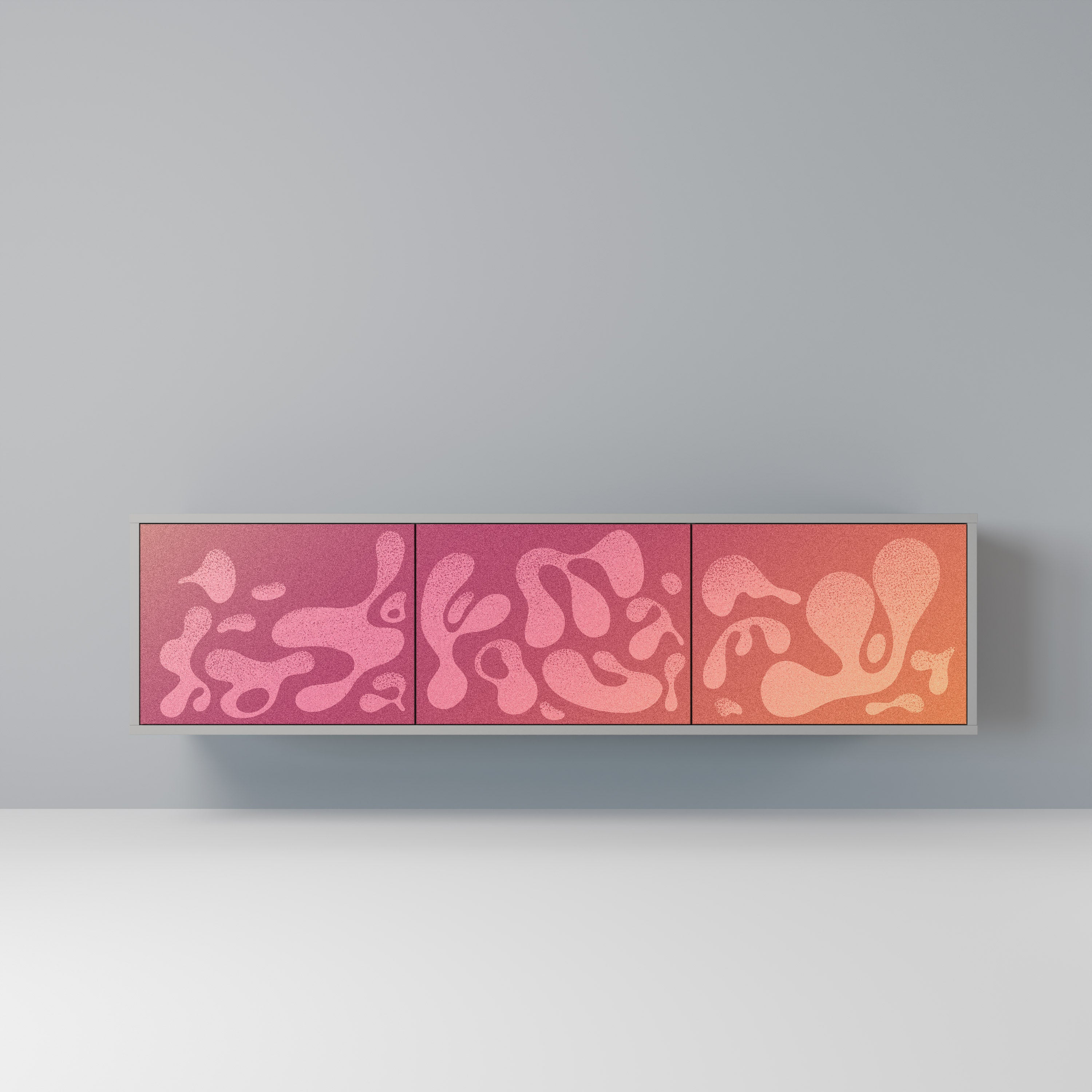 Meuble TV 3 portes IRREGULAR PINK, finition grise