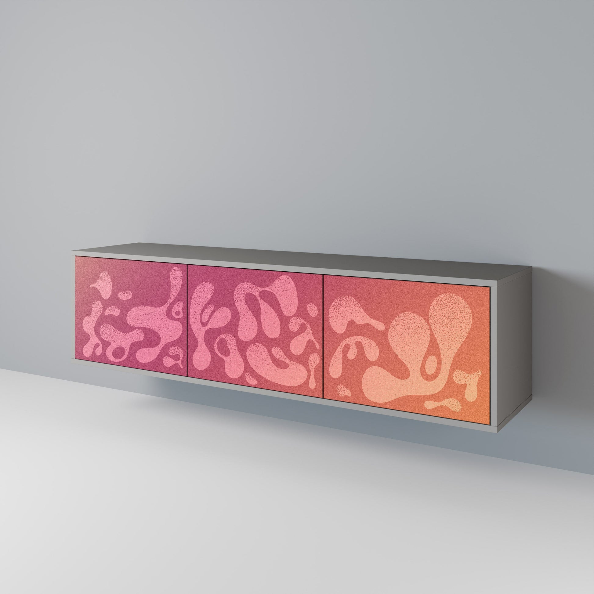 Meuble TV 3 portes IRREGULAR PINK, finition grise
