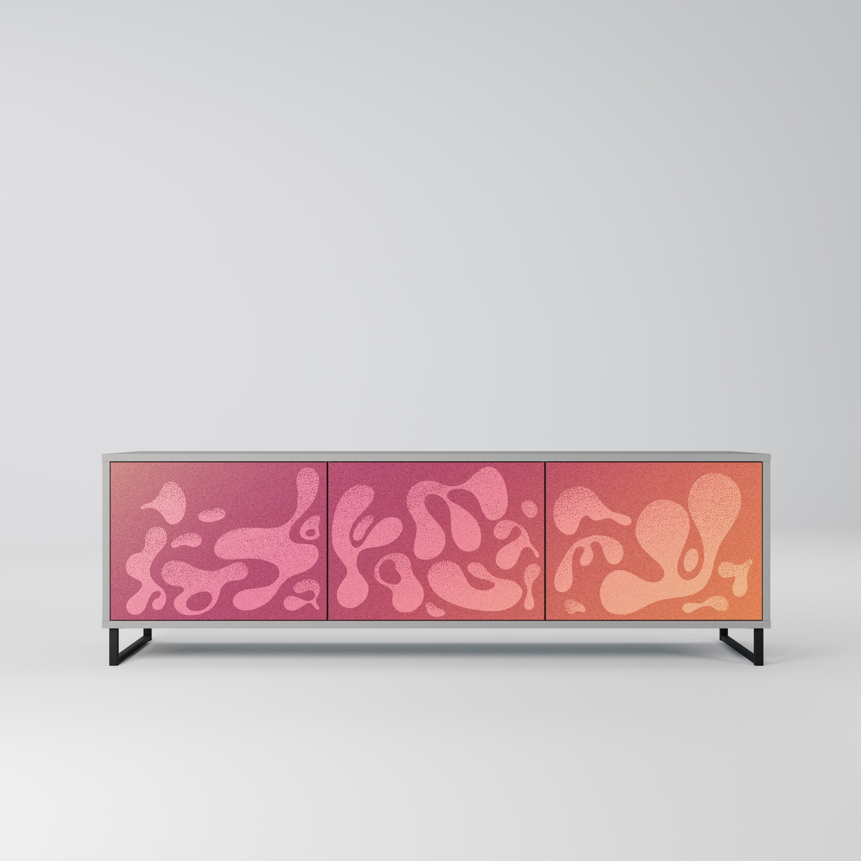 Meuble TV 3 portes IRREGULAR PINK, finition grise