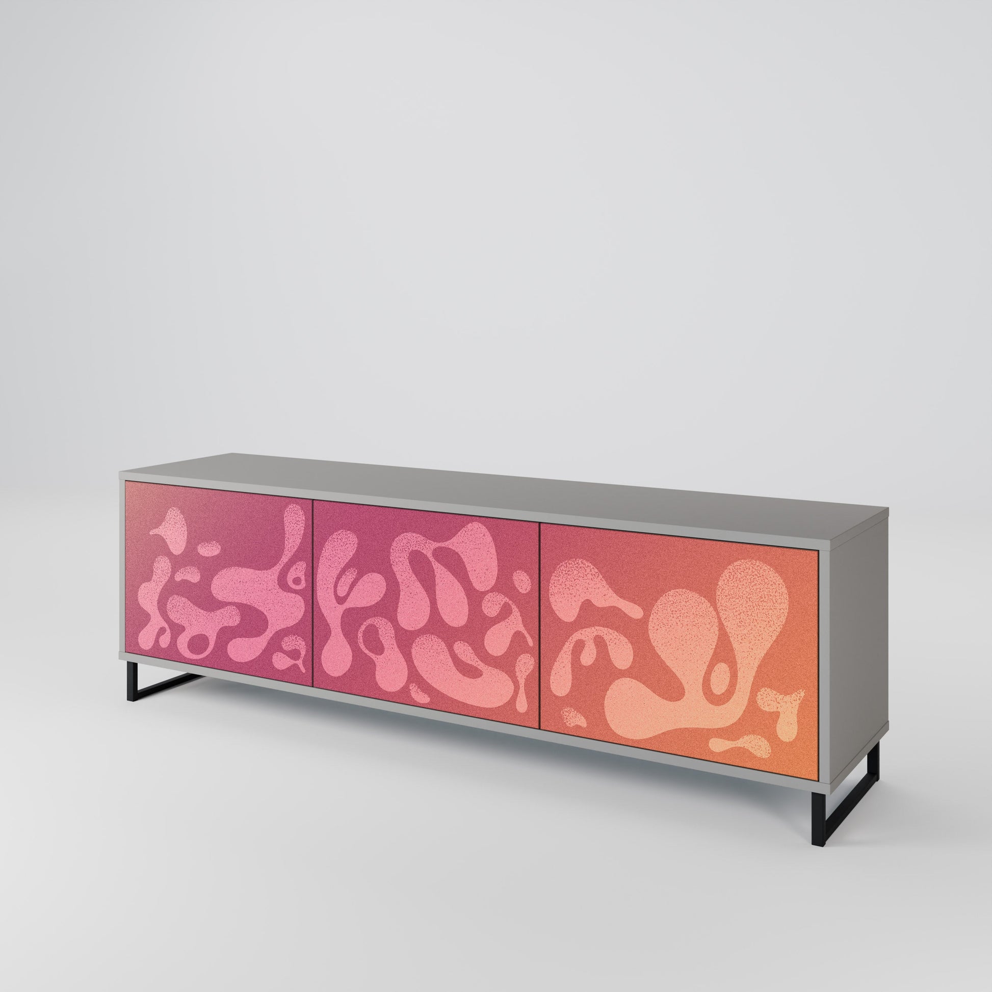 Meuble TV 3 portes IRREGULAR PINK, finition grise