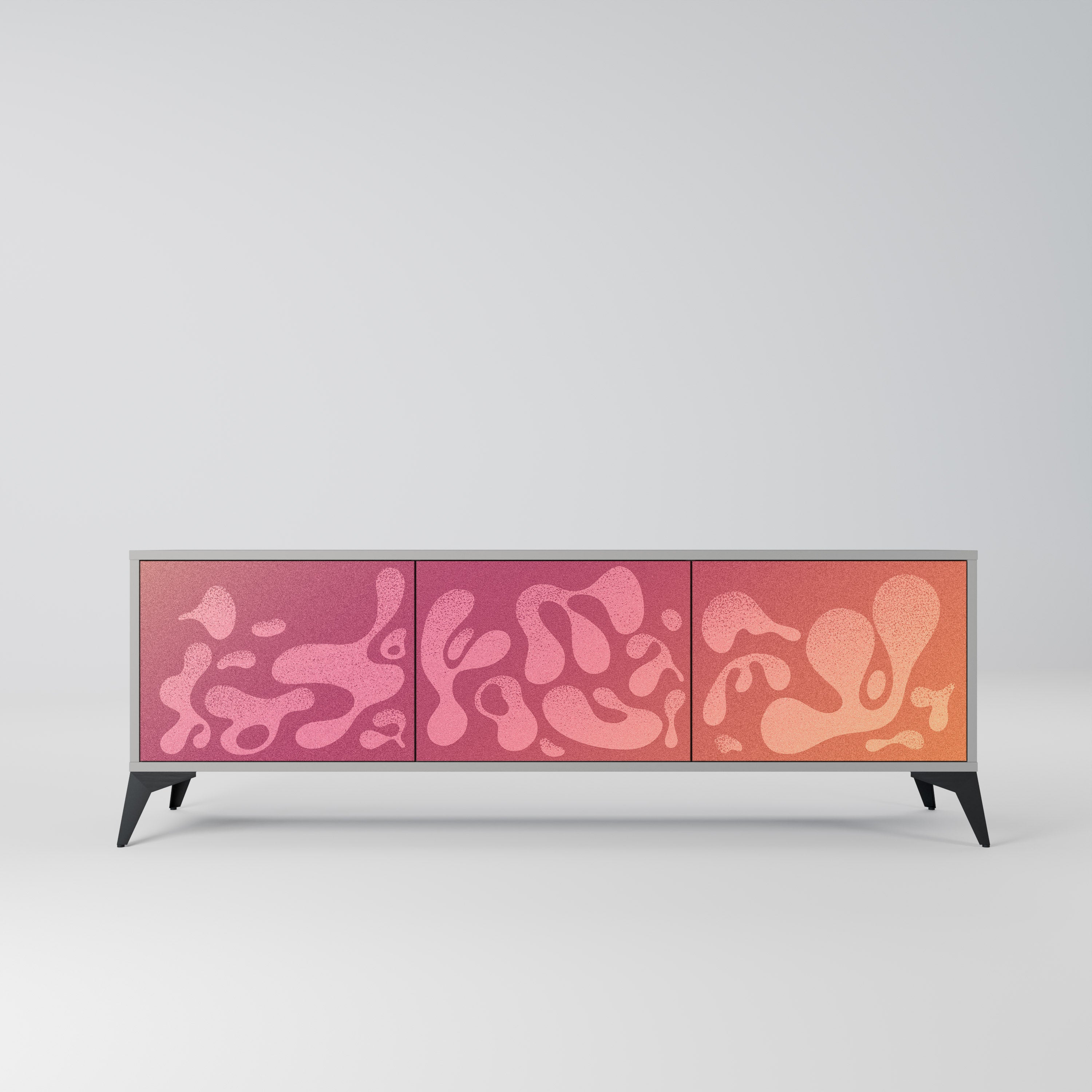 Meuble TV 3 portes IRREGULAR PINK, finition grise