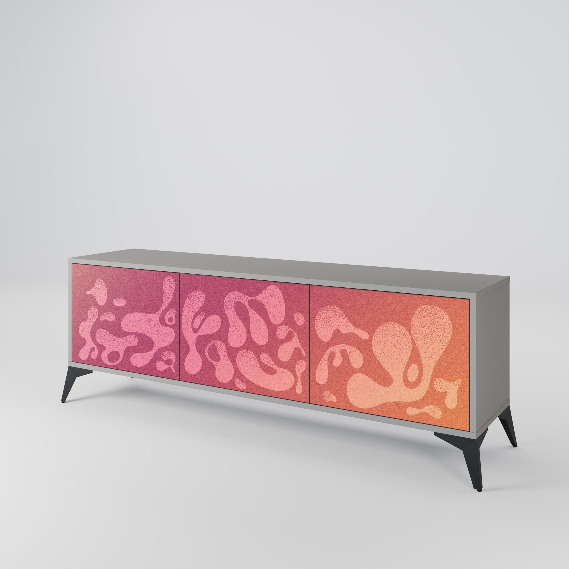 Meuble TV 3 portes IRREGULAR PINK, finition grise