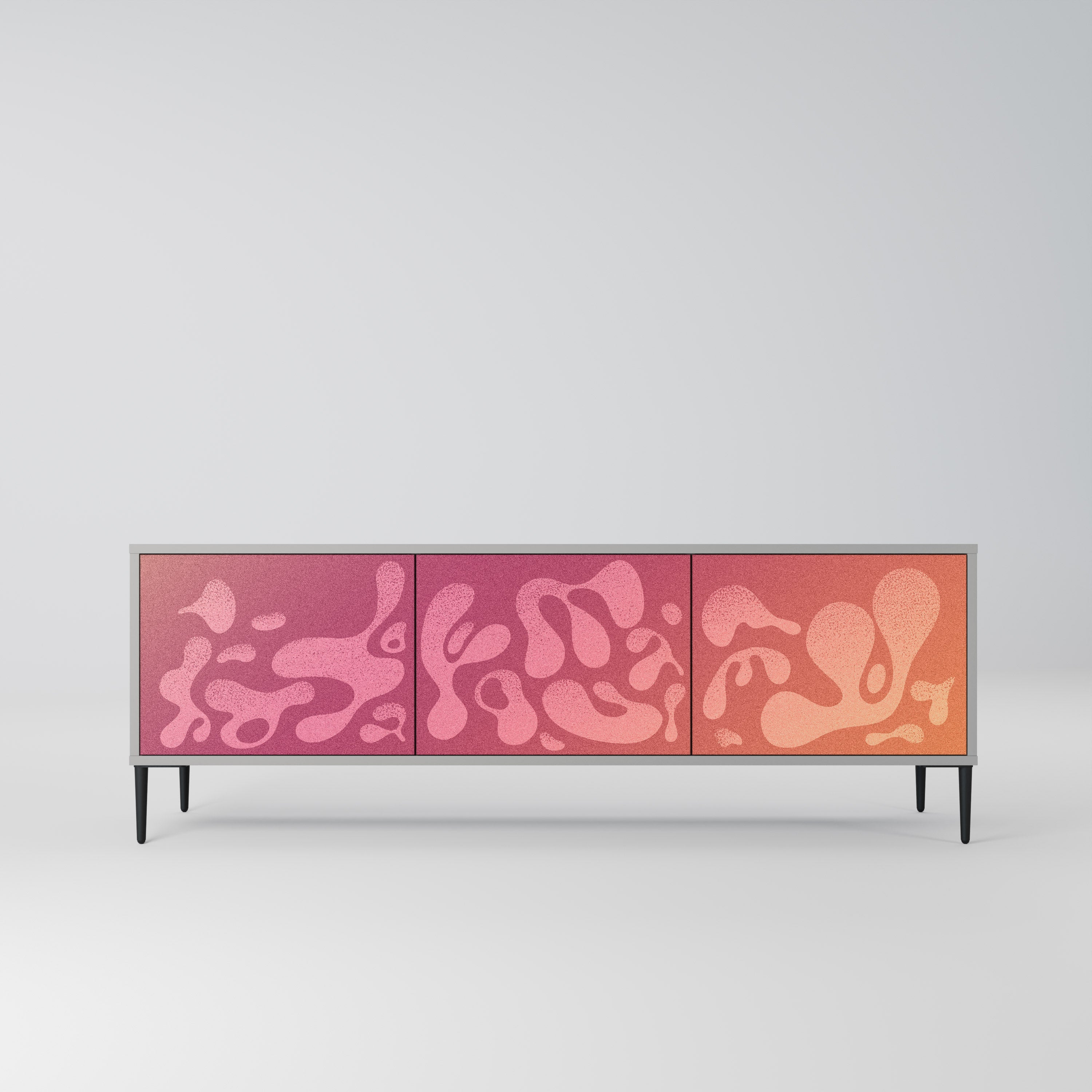 Meuble TV 3 portes IRREGULAR PINK, finition grise