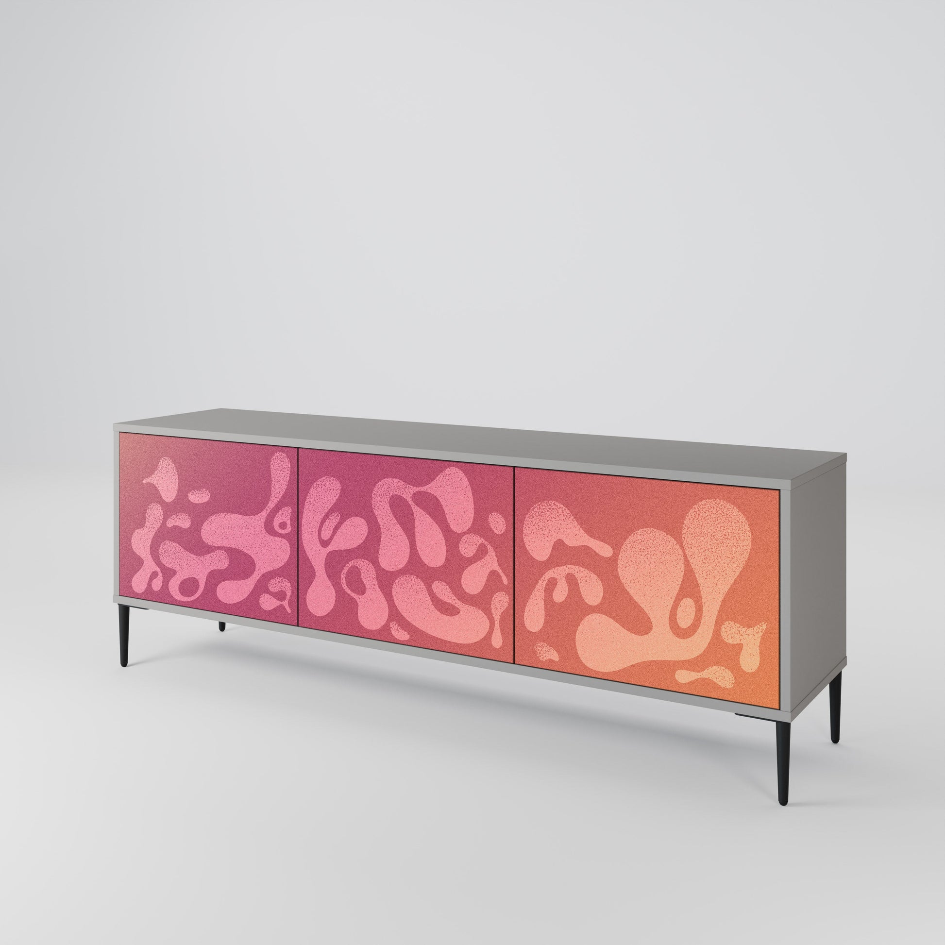 Meuble TV 3 portes IRREGULAR PINK, finition grise