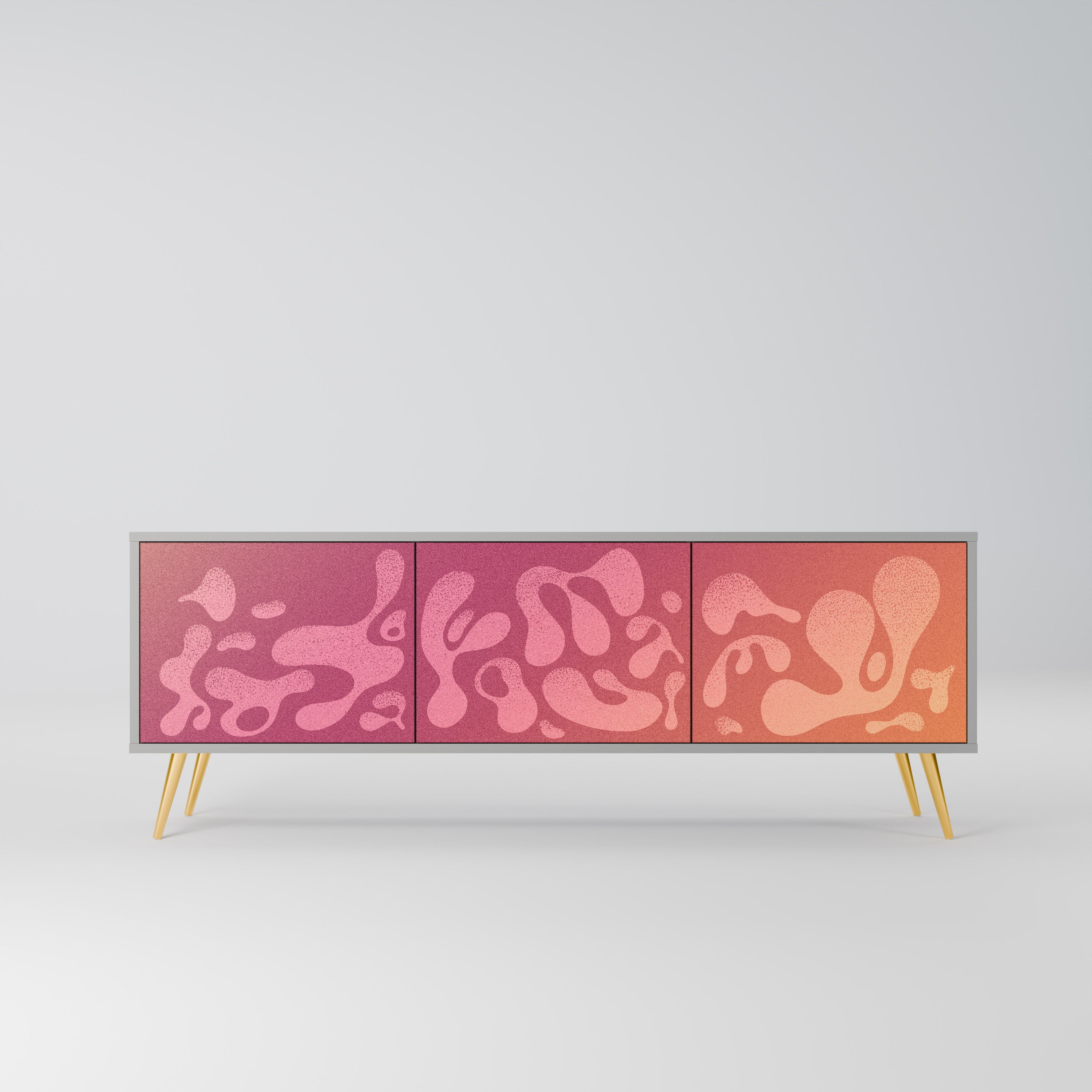 Meuble TV 3 portes IRREGULAR PINK, finition grise