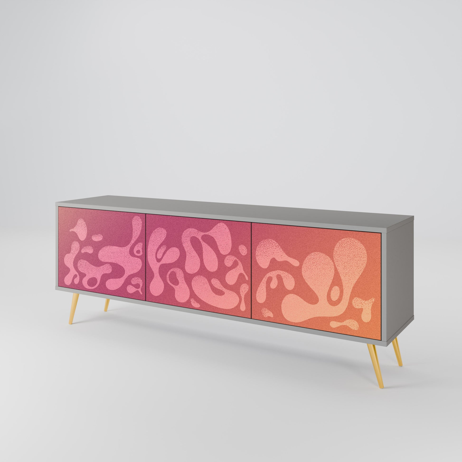 Meuble TV 3 portes IRREGULAR PINK, finition grise