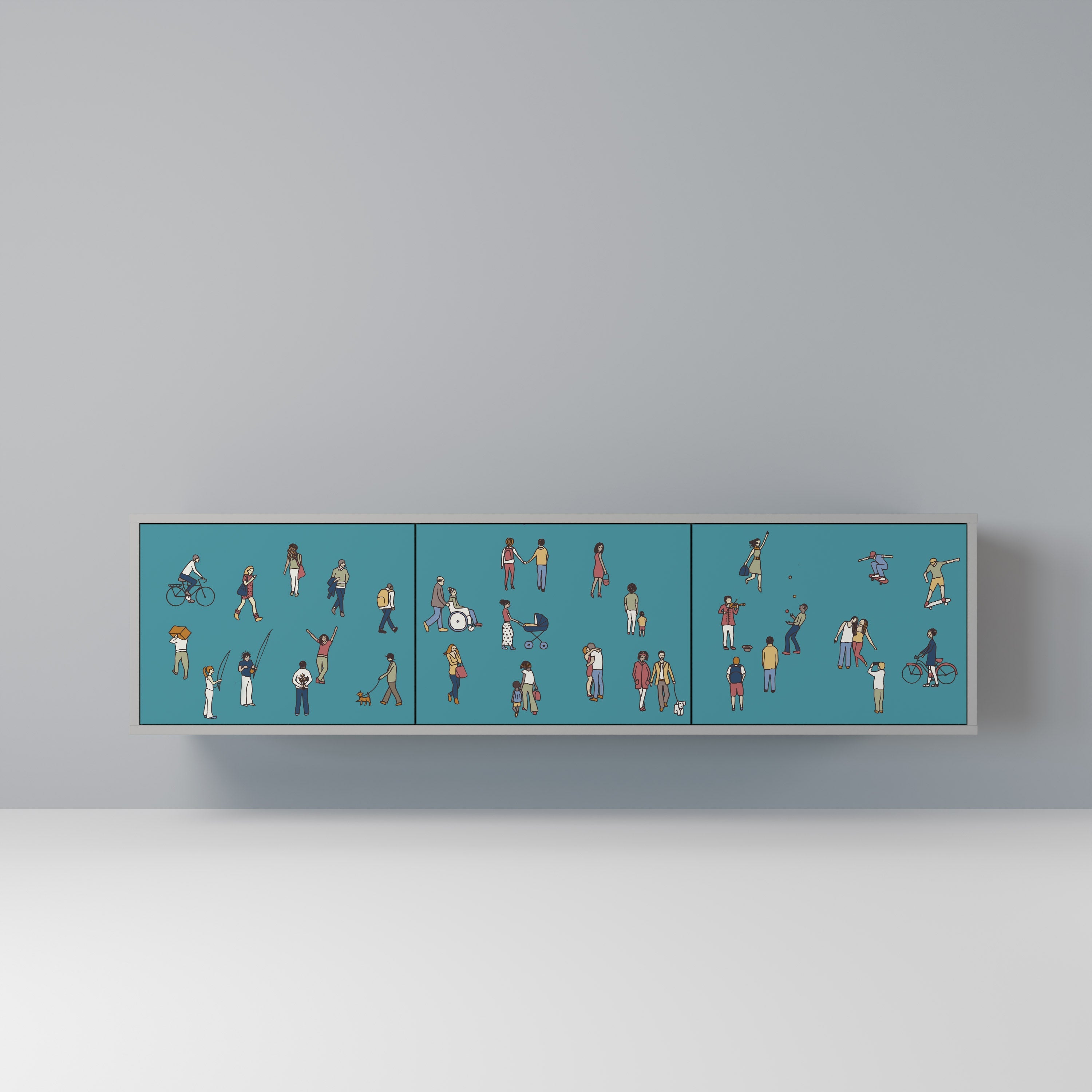 Meuble TV 3 portes COLLECTIVE STREAM finition grise