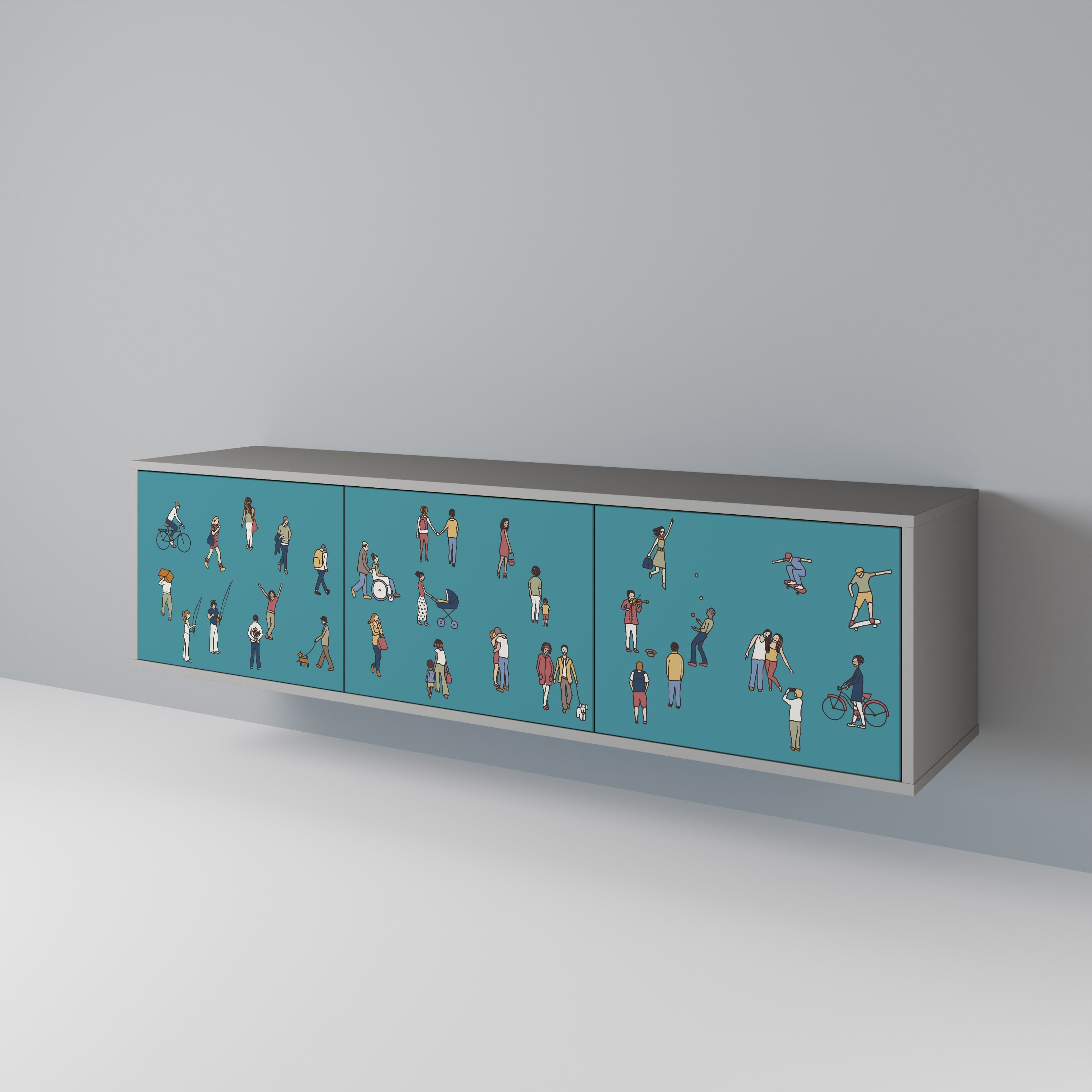 COLLECTIVE STREAM 3-Door TV Stand in Grey Finish