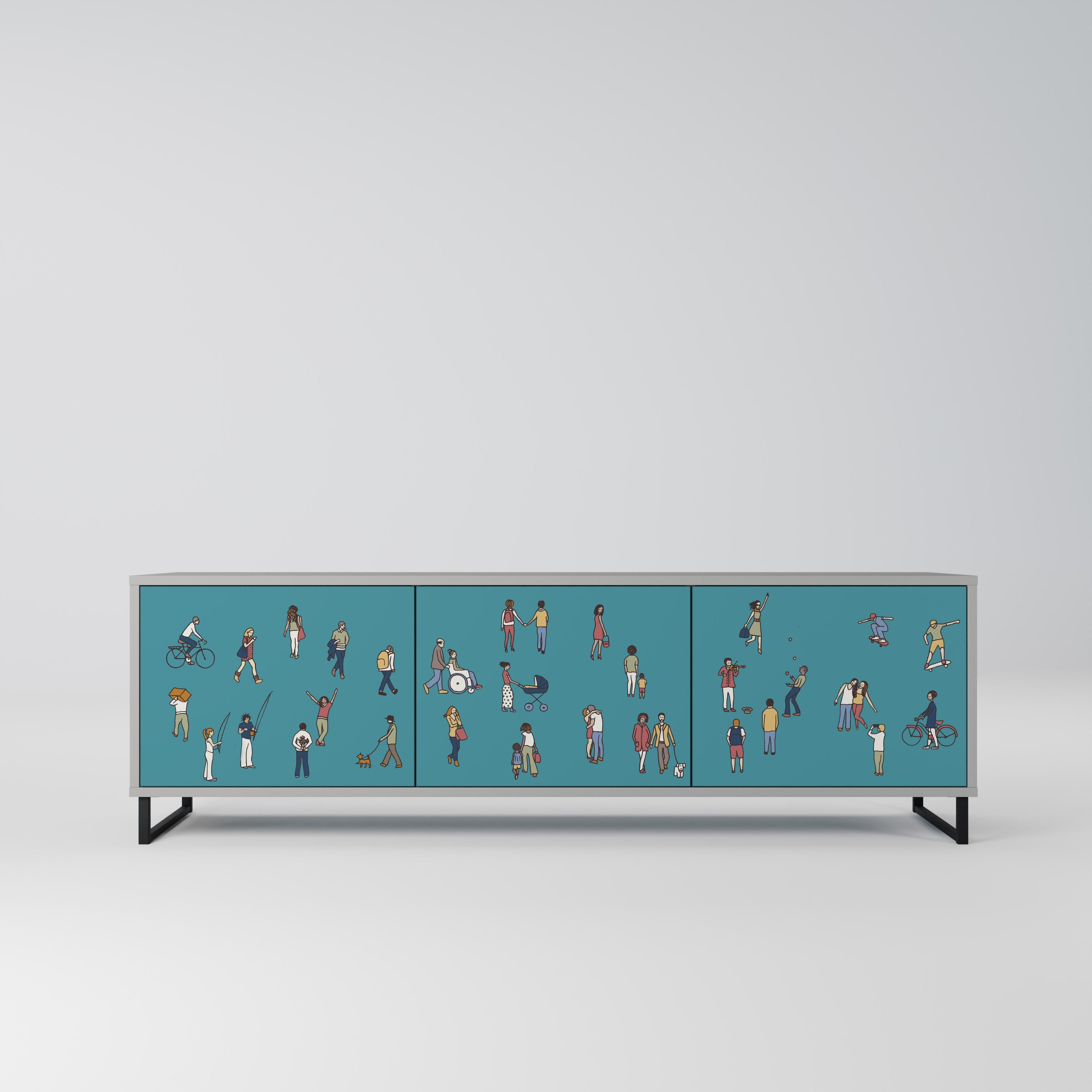 Meuble TV 3 portes COLLECTIVE STREAM finition grise