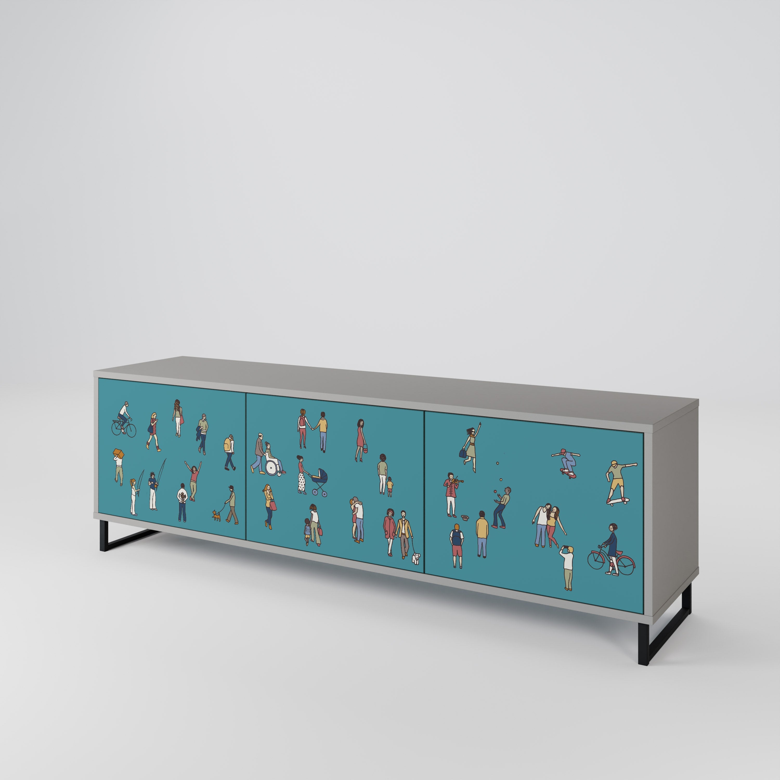 COLLECTIVE STREAM 3-Door TV Stand in Grey Finish