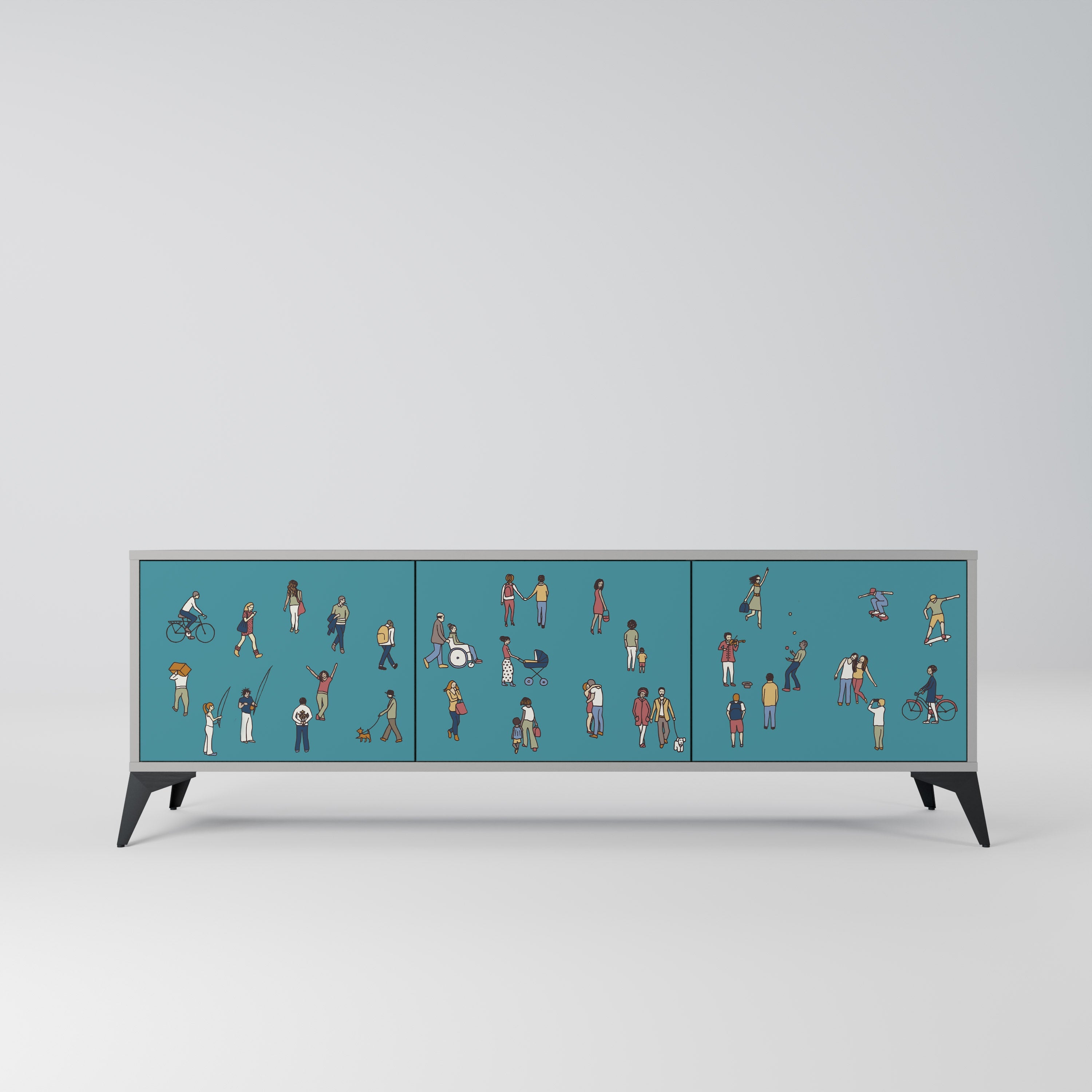 Meuble TV 3 portes COLLECTIVE STREAM finition grise