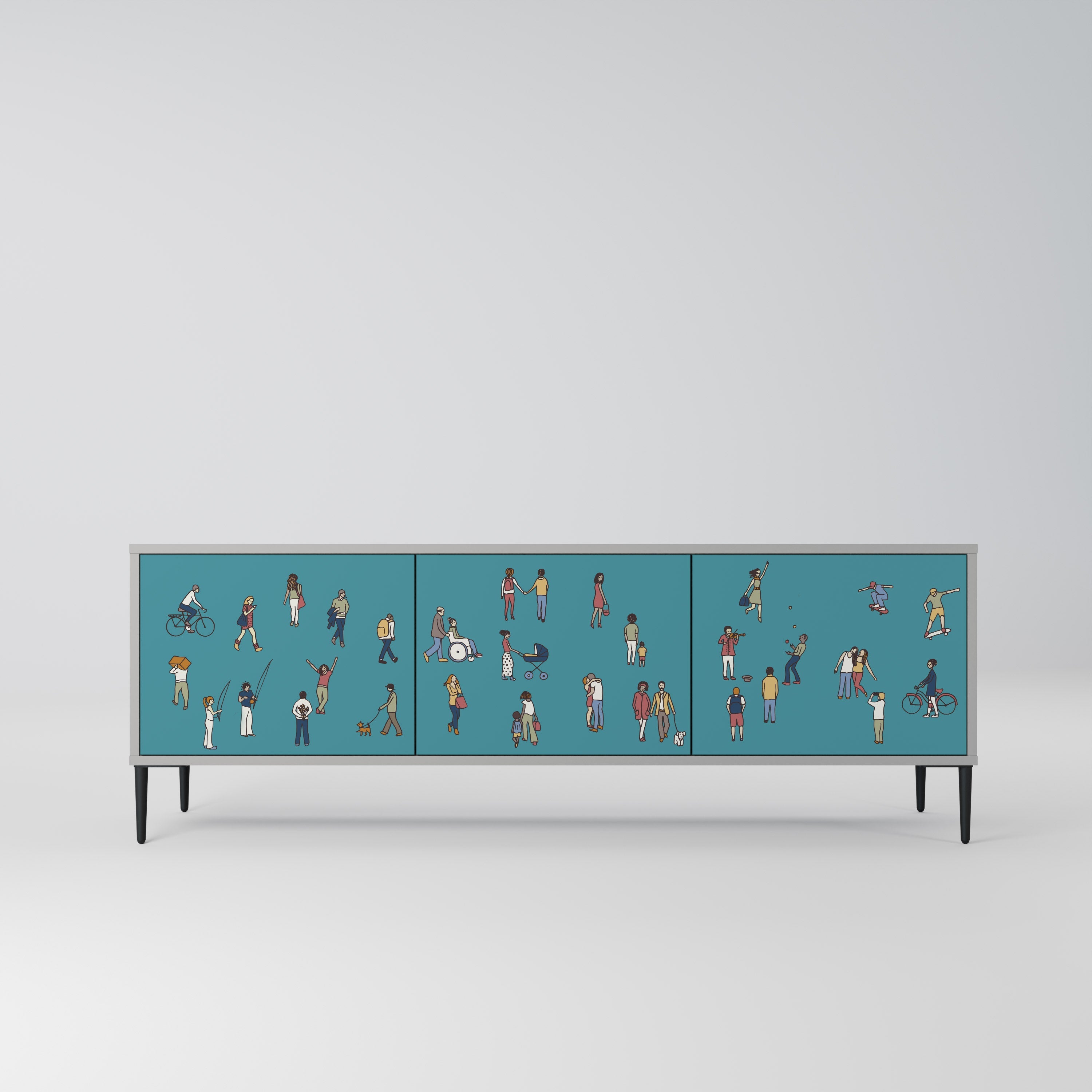 Meuble TV 3 portes COLLECTIVE STREAM finition grise