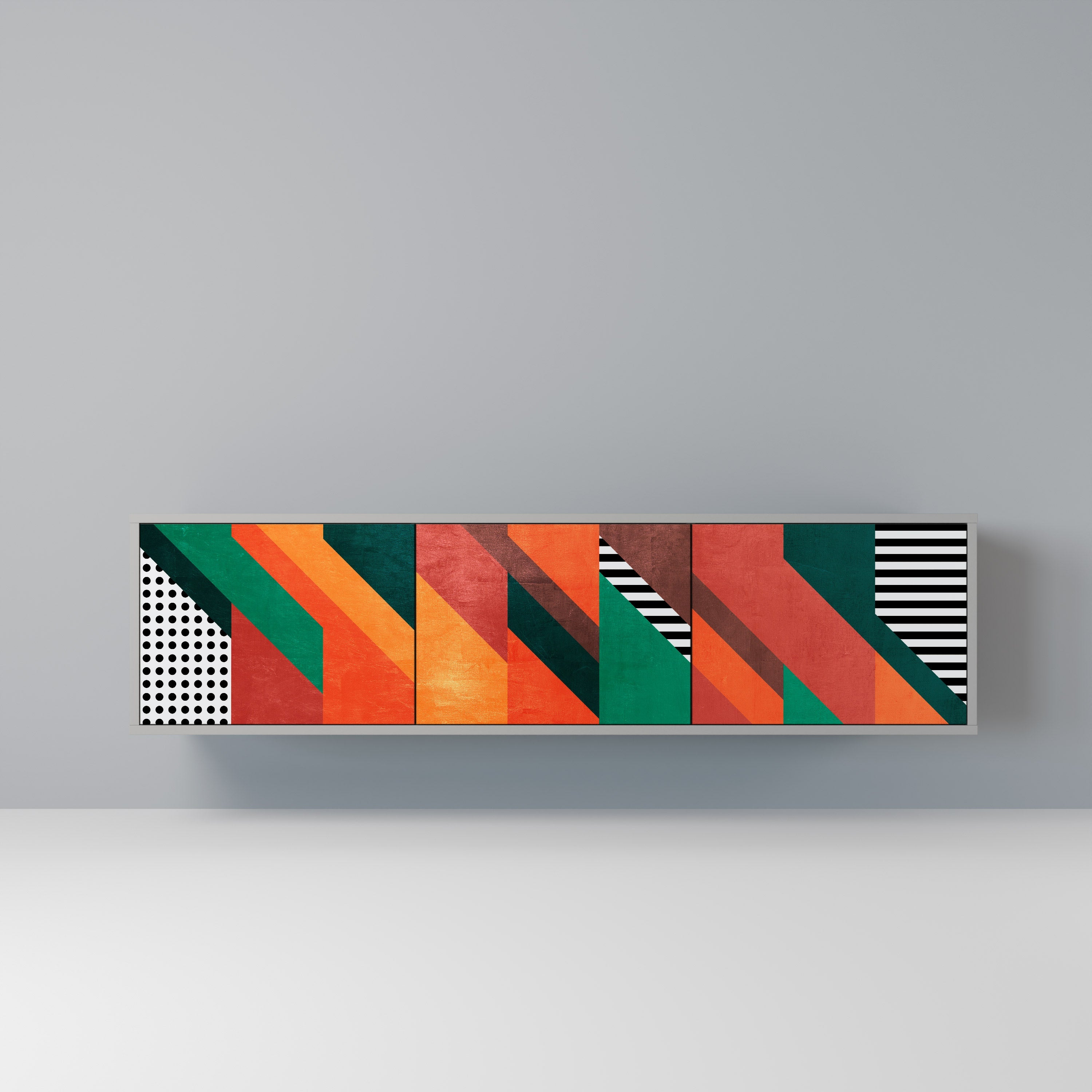 Meuble TV 3 portes MAKESHIFT ARTISTRY en finition grise