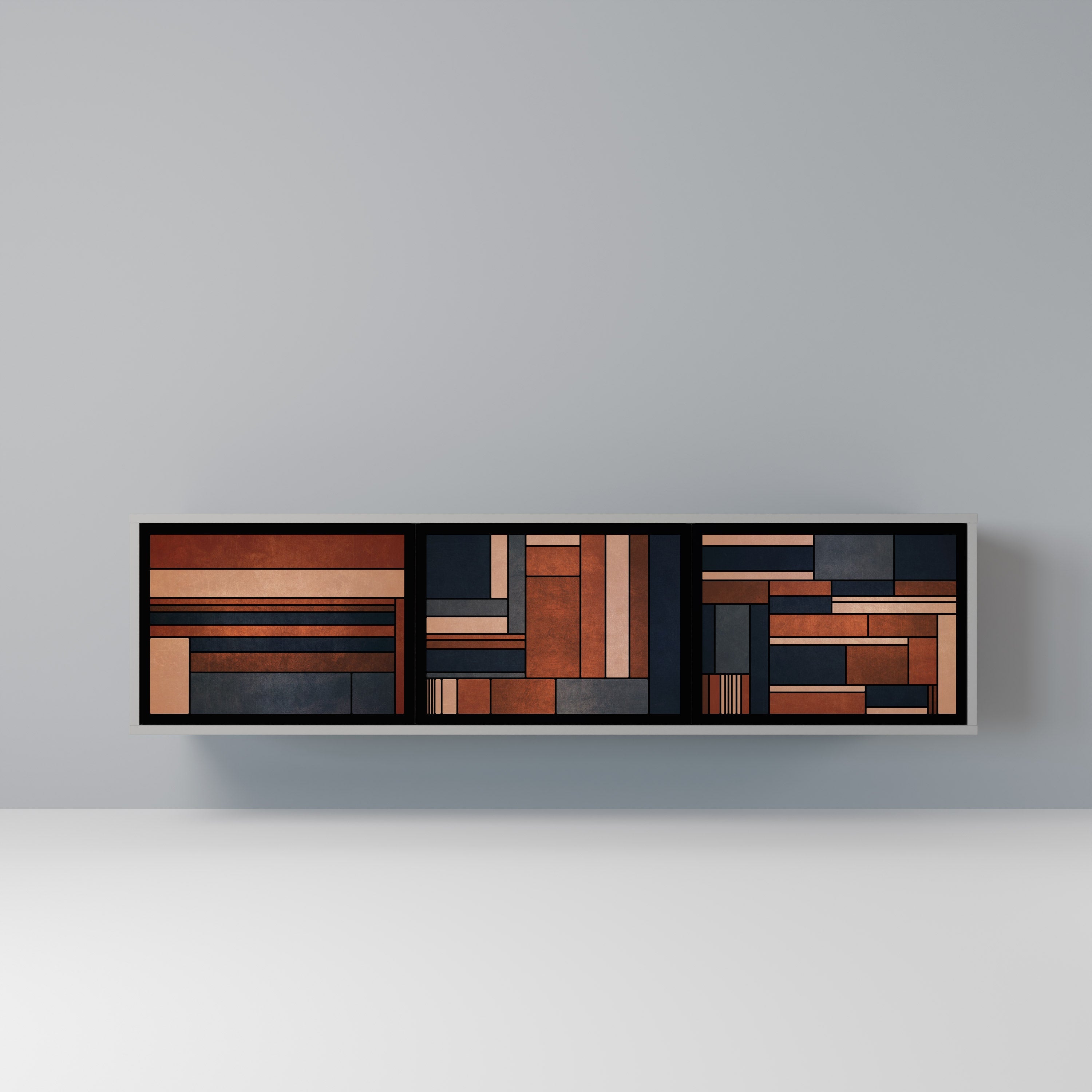 Meuble TV 3 portes INTREPID FORMATION, finition grise