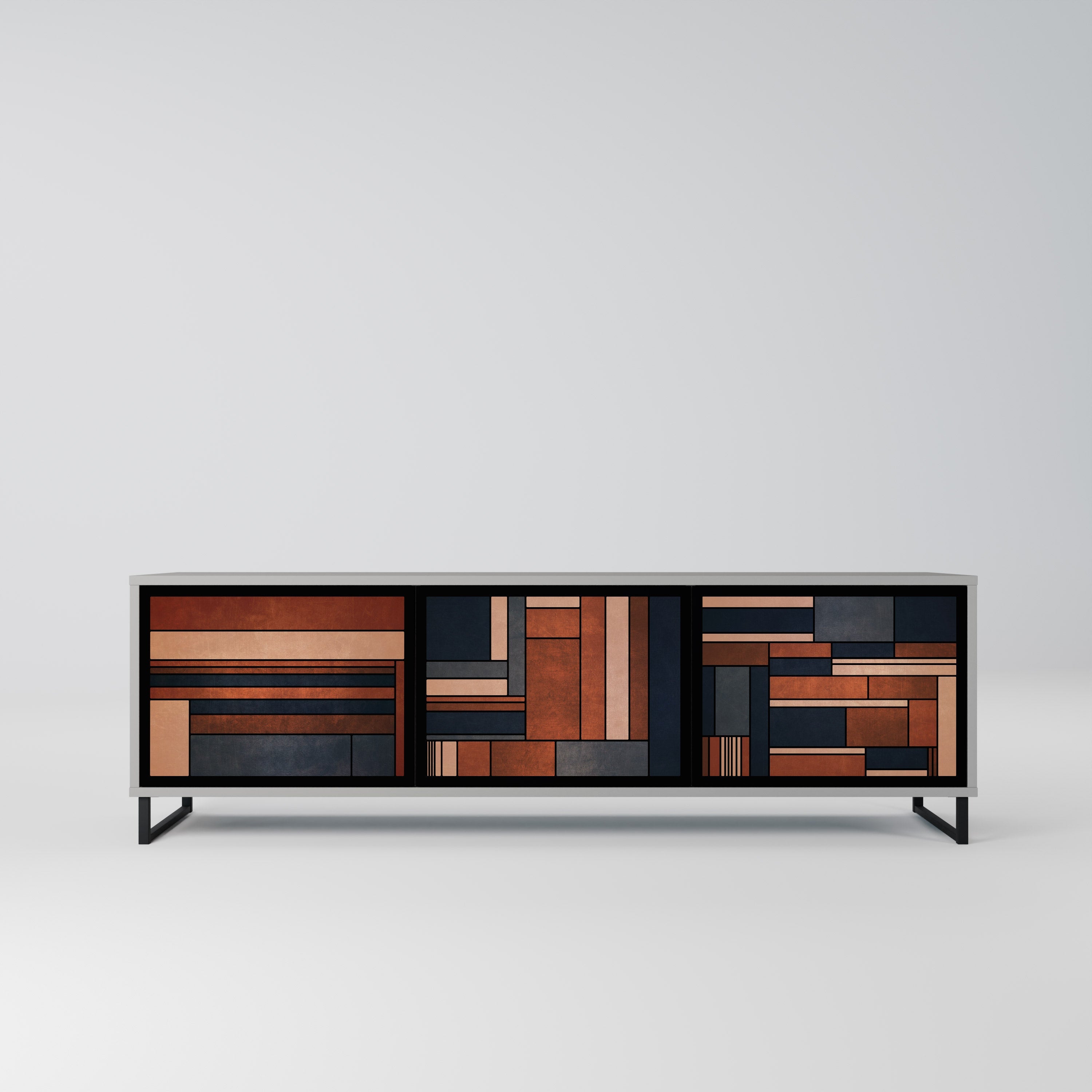 Meuble TV 3 portes INTREPID FORMATION, finition grise