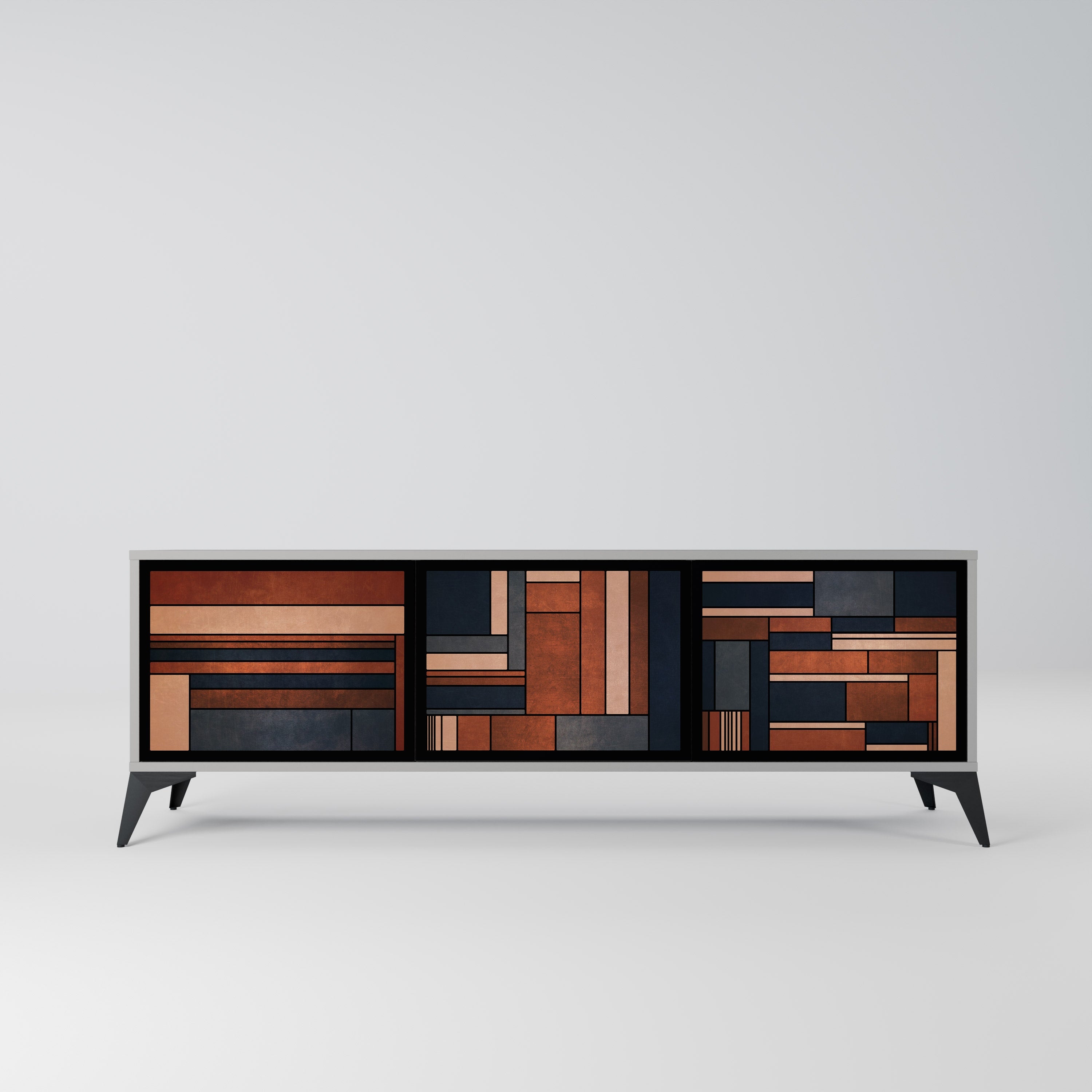 Meuble TV 3 portes INTREPID FORMATION, finition grise