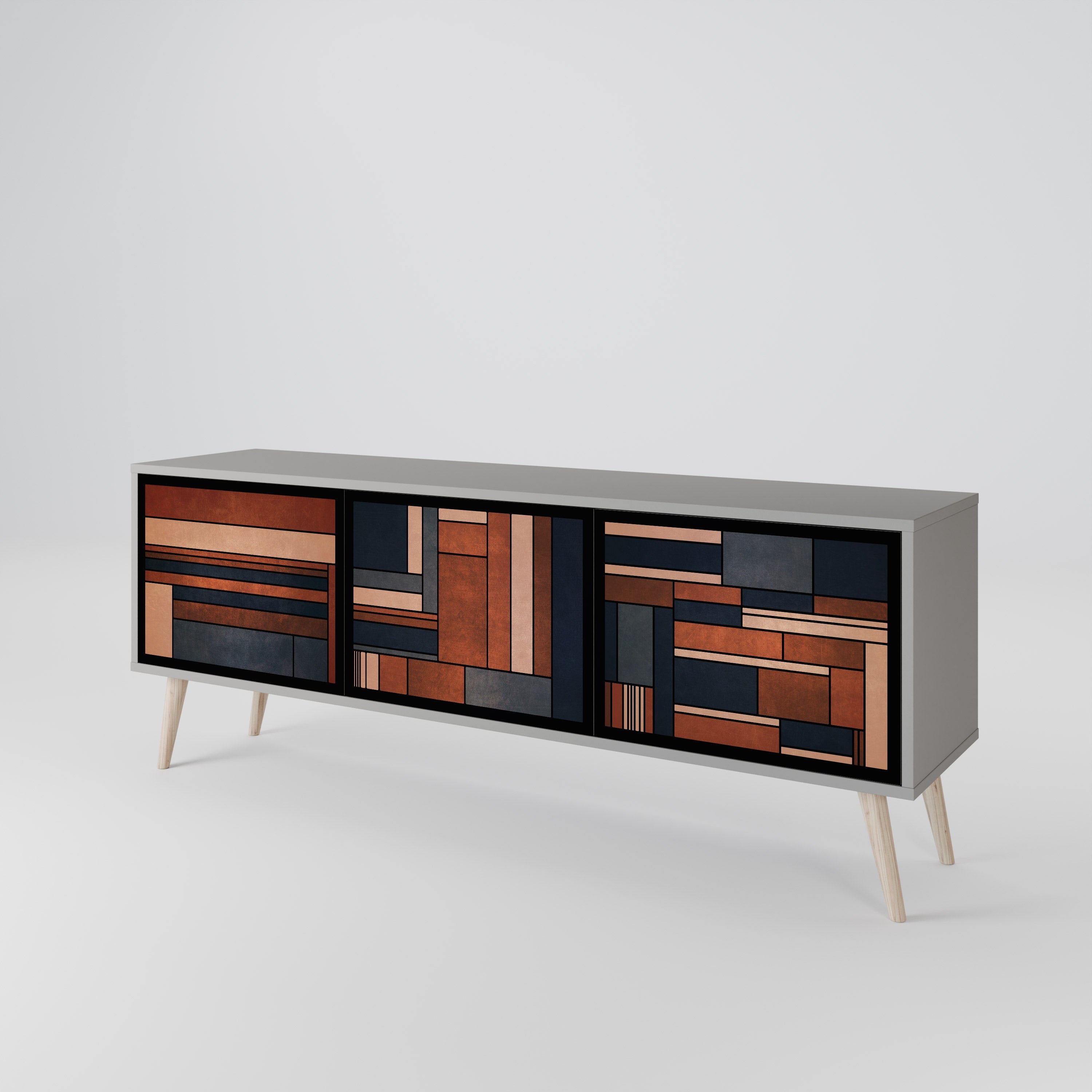 Meuble TV 3 portes INTREPID FORMATION, finition grise