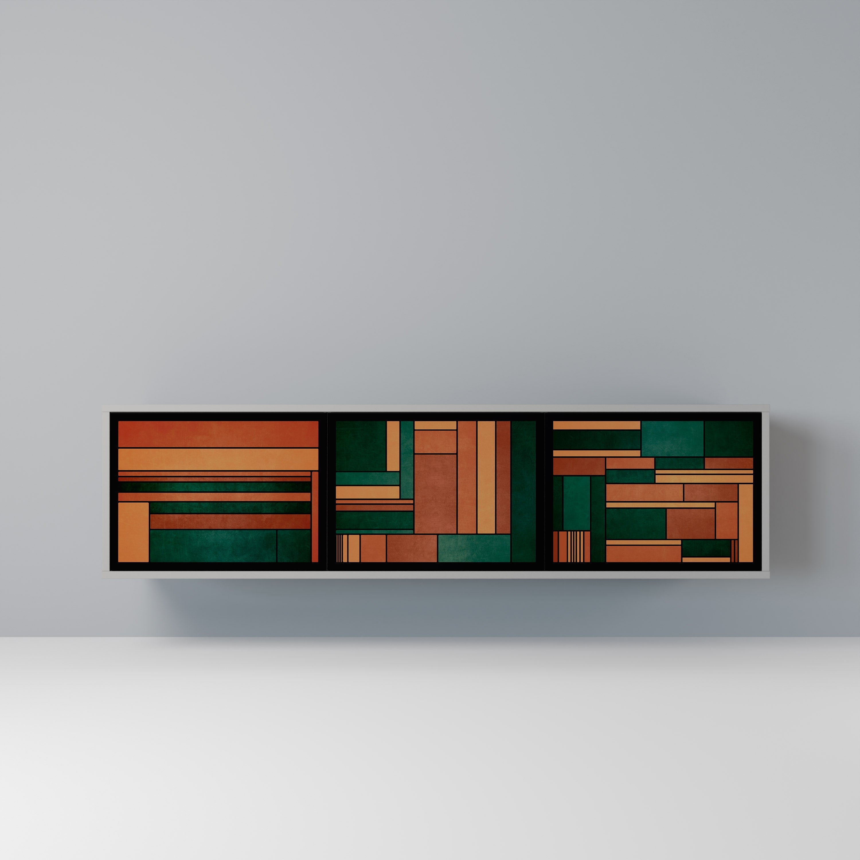 Meuble TV 3 portes EARTHY FIGURES en finition grise