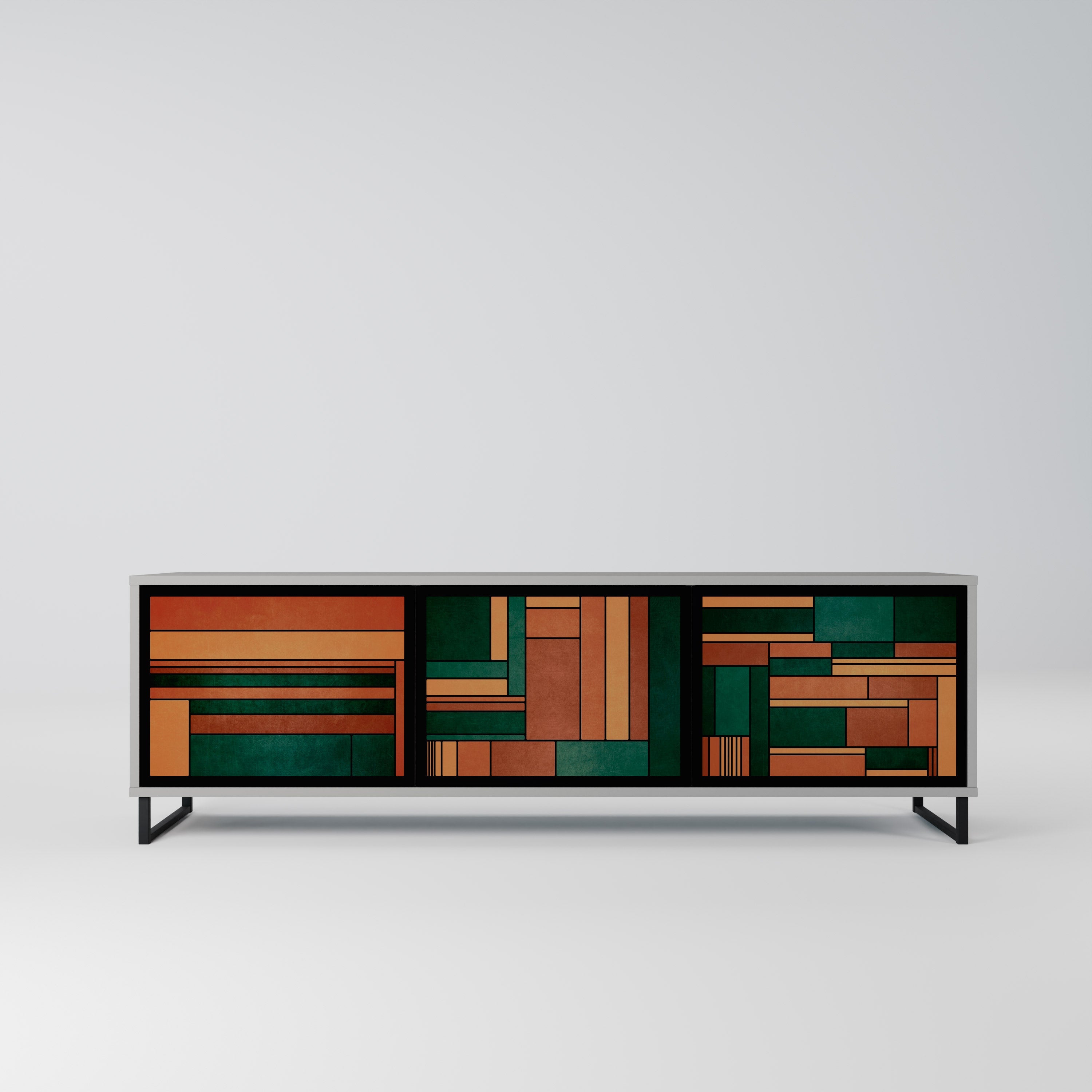 Meuble TV 3 portes EARTHY FIGURES en finition grise