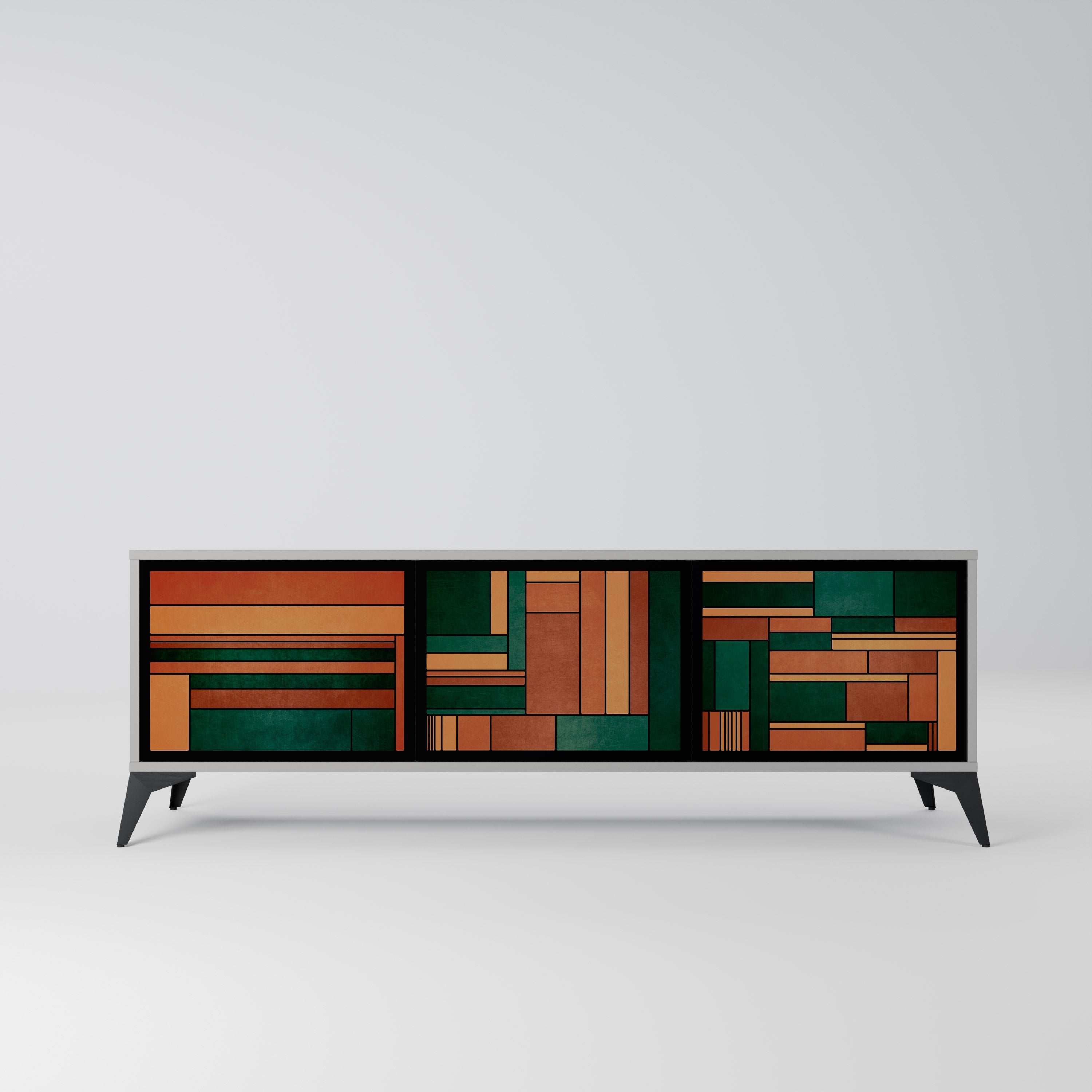 Meuble TV 3 portes EARTHY FIGURES en finition grise