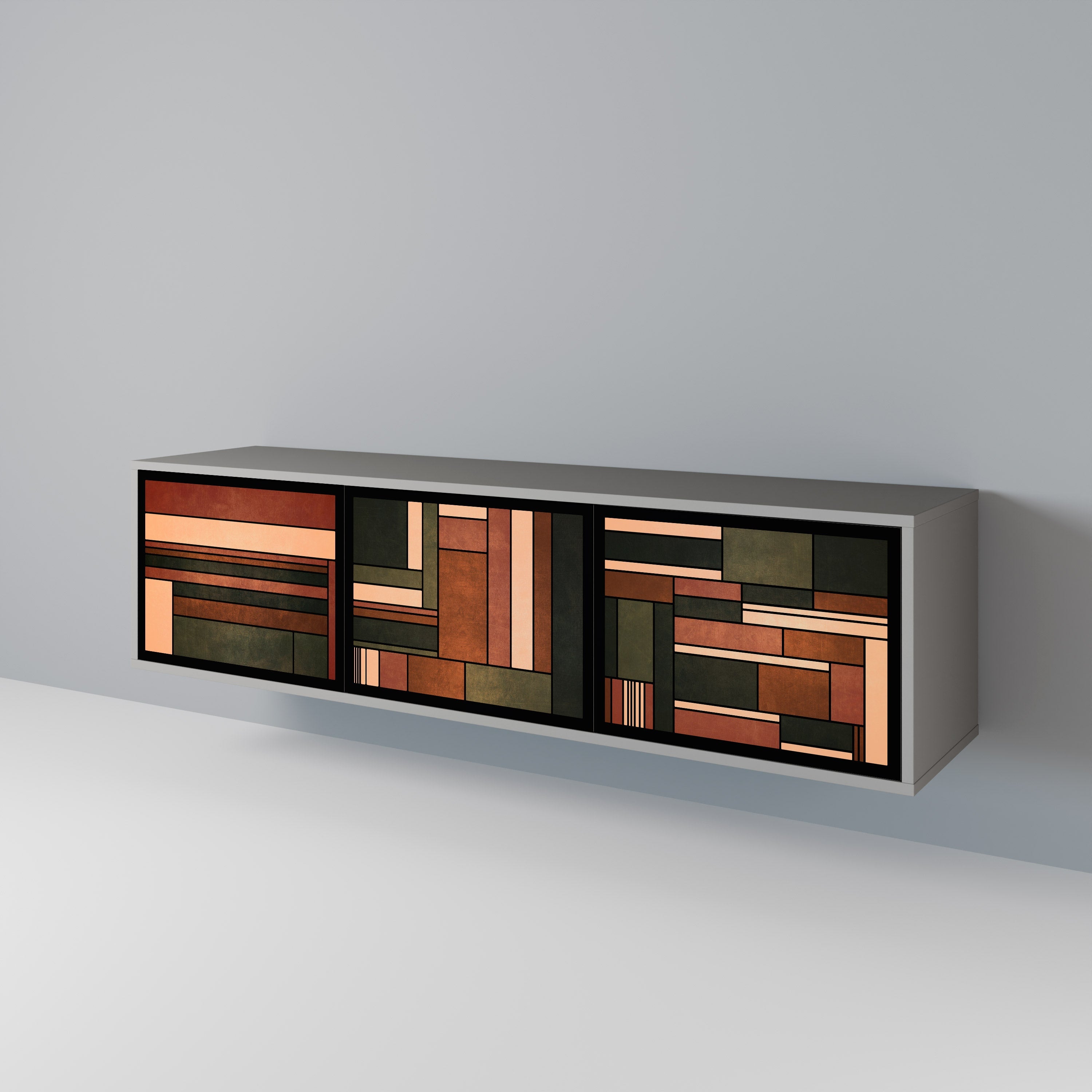 Meuble TV 3 portes FIGURES OF NATURE finition grise