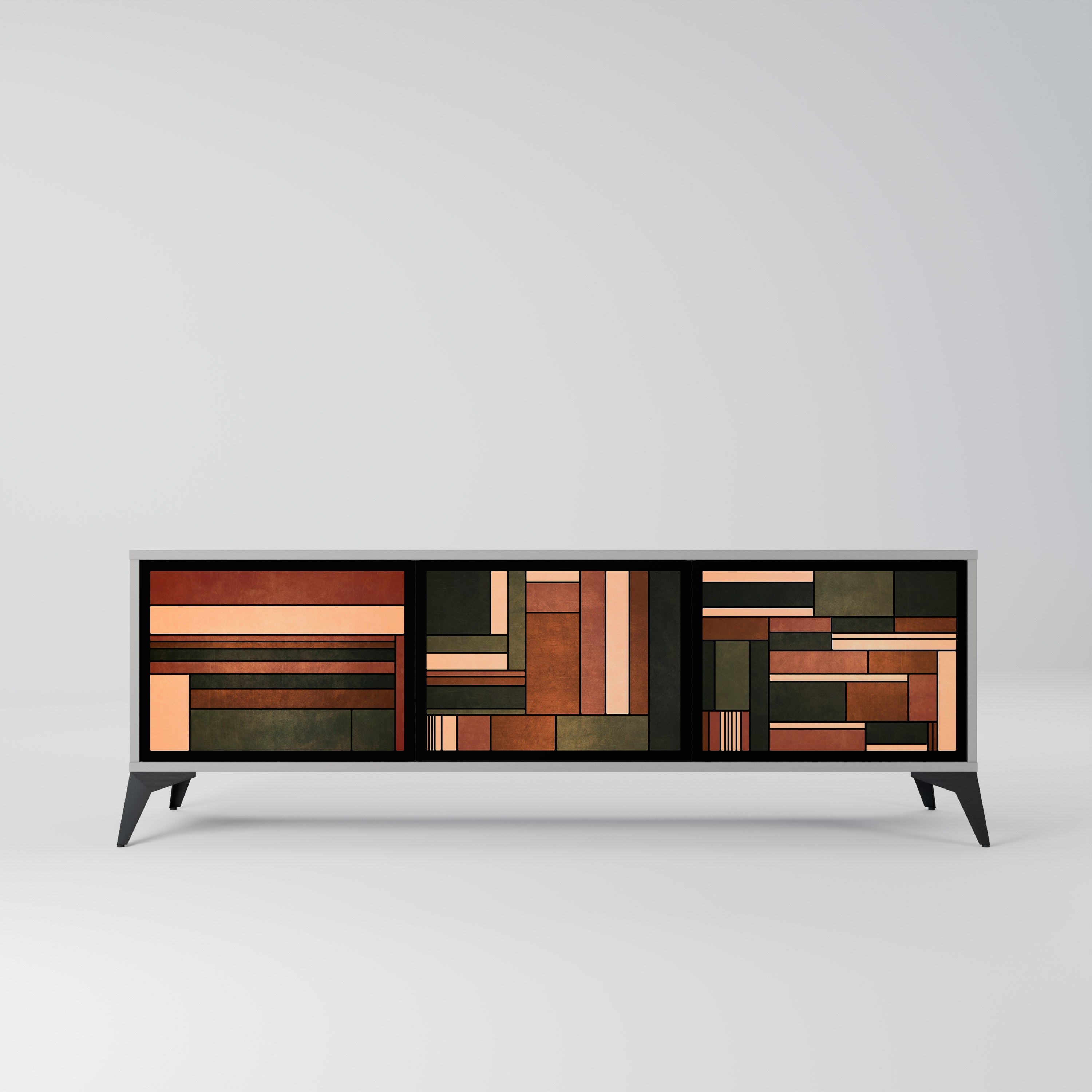 Meuble TV 3 portes FIGURES OF NATURE finition grise