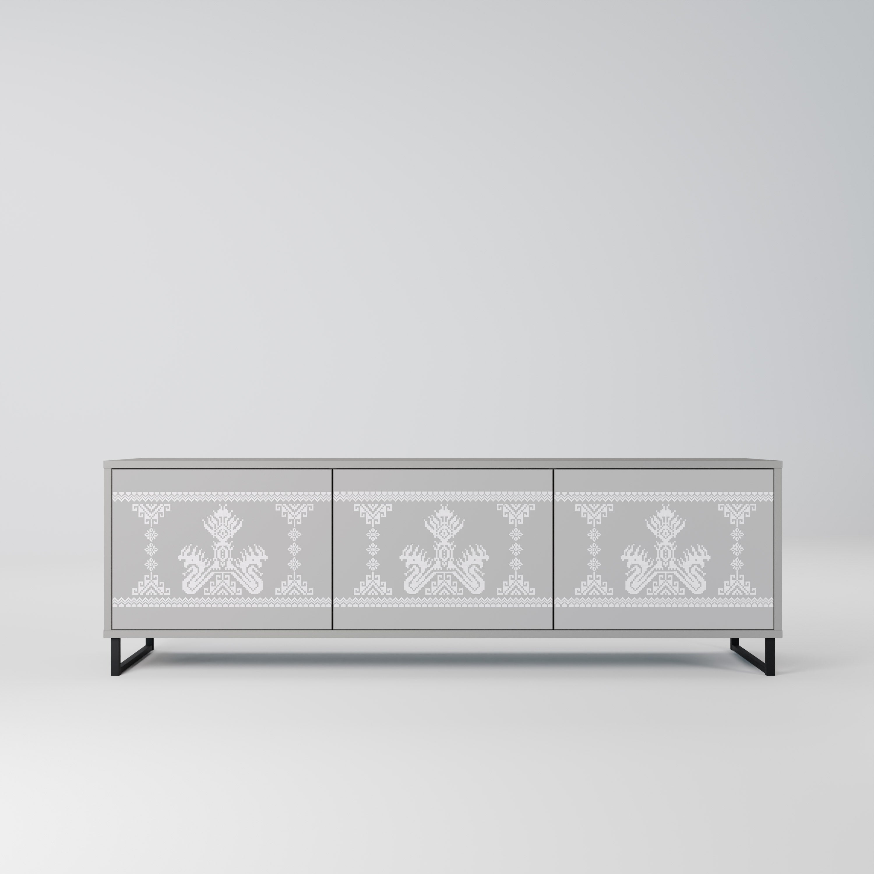 Meuble TV 3 portes THAI GRAY finition grise