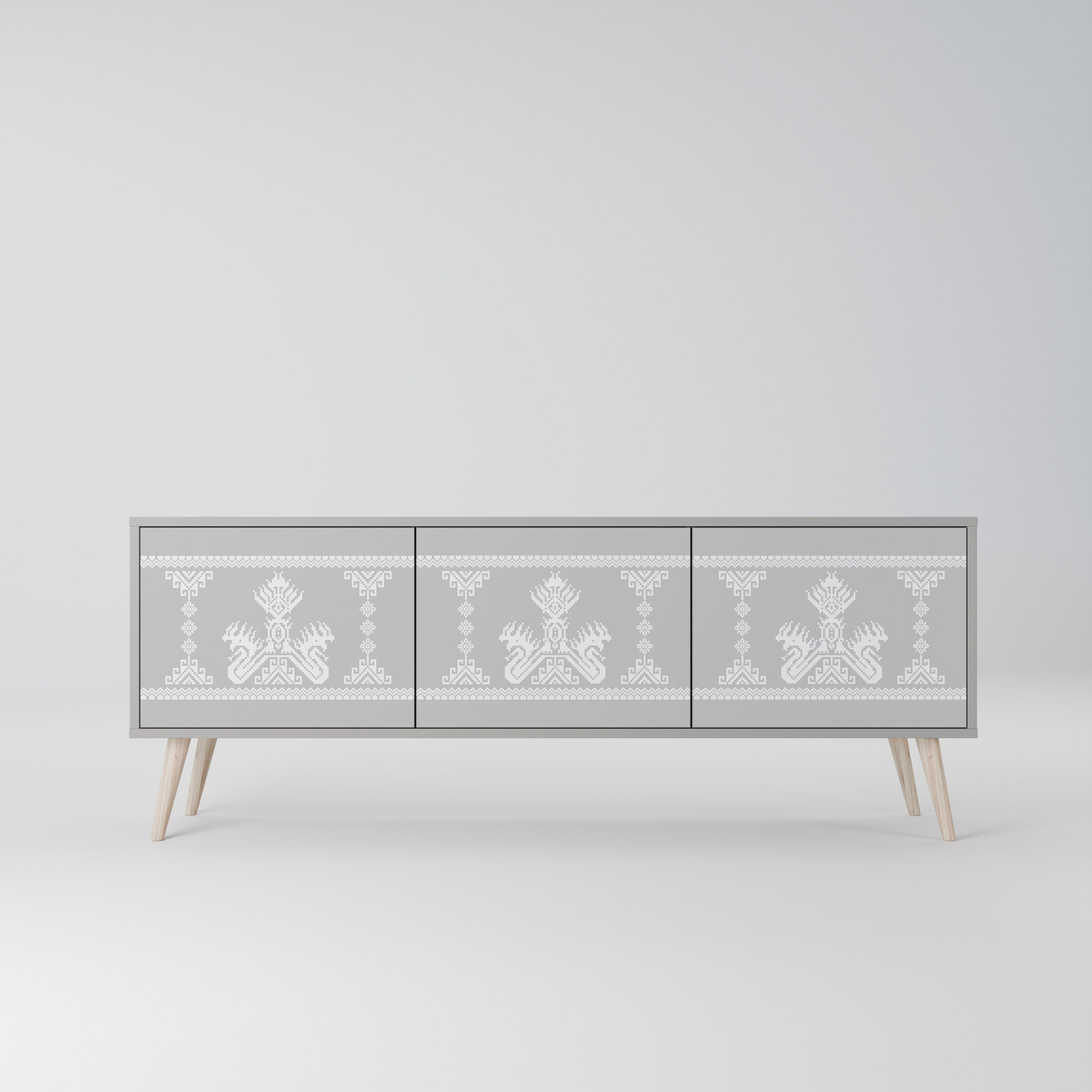 Meuble TV 3 portes THAI GRAY finition grise