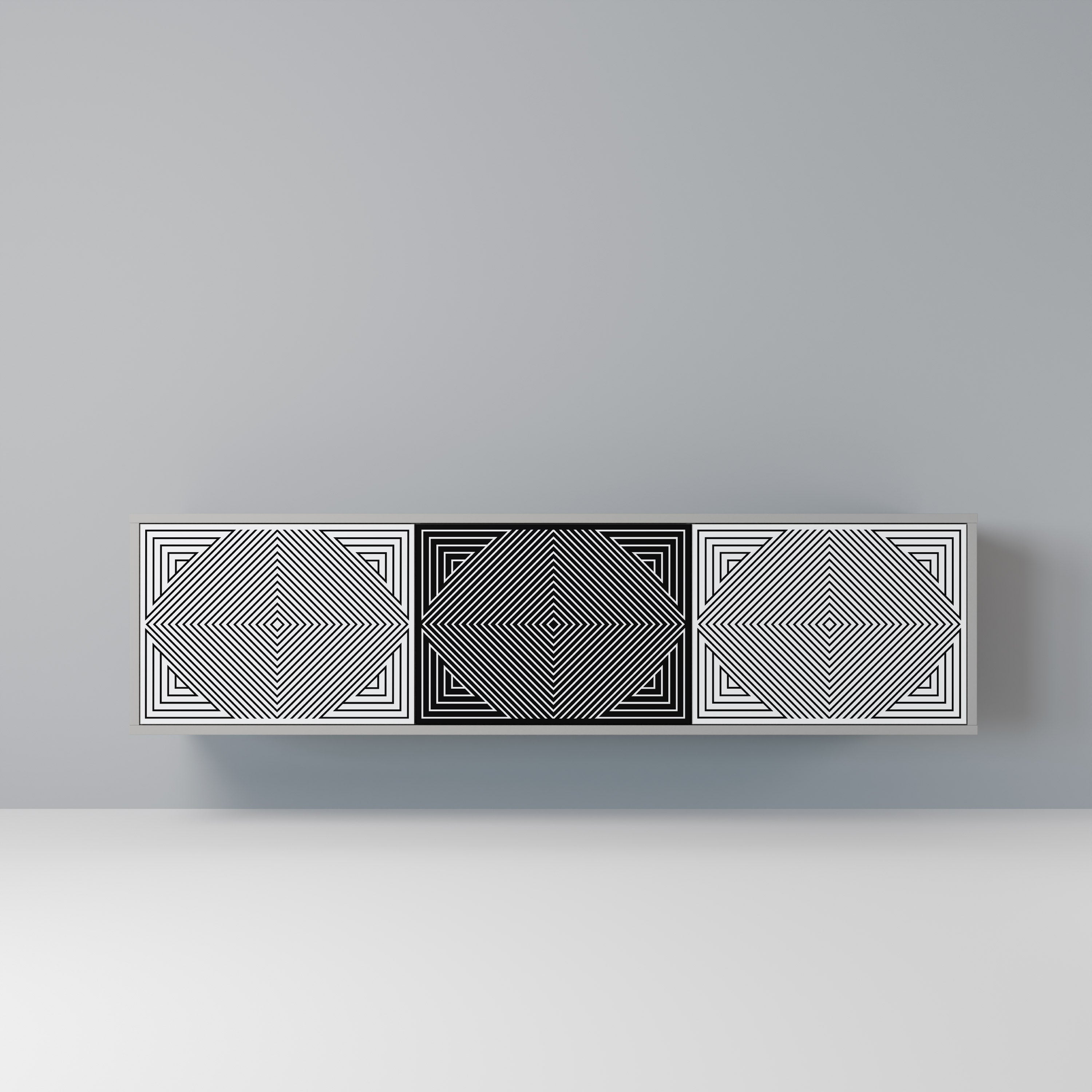 Meuble TV 3 portes POLYGON ILLUSION, finition grise