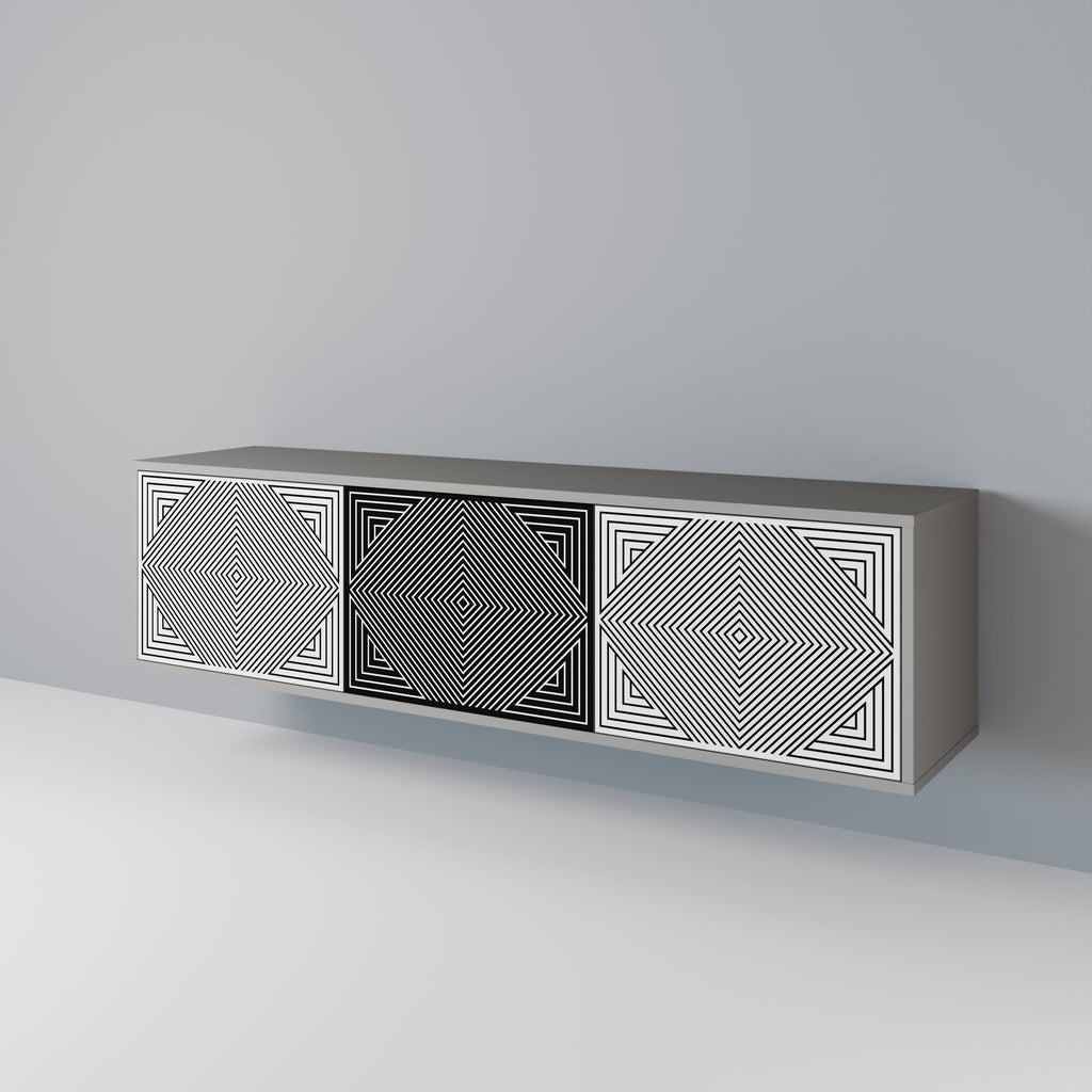 Meuble TV 3 portes POLYGON ILLUSION, finition grise
