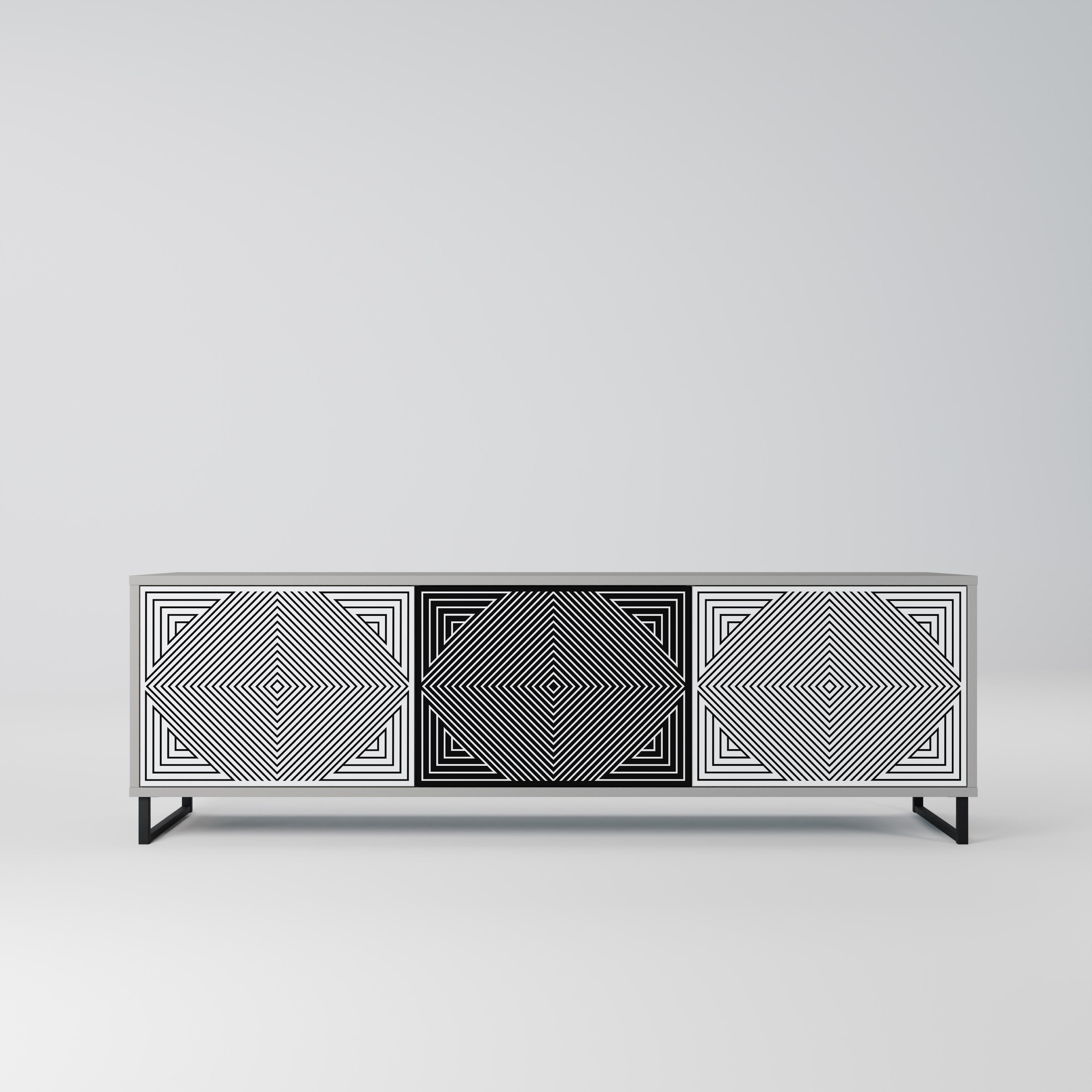 Meuble TV 3 portes POLYGON ILLUSION, finition grise