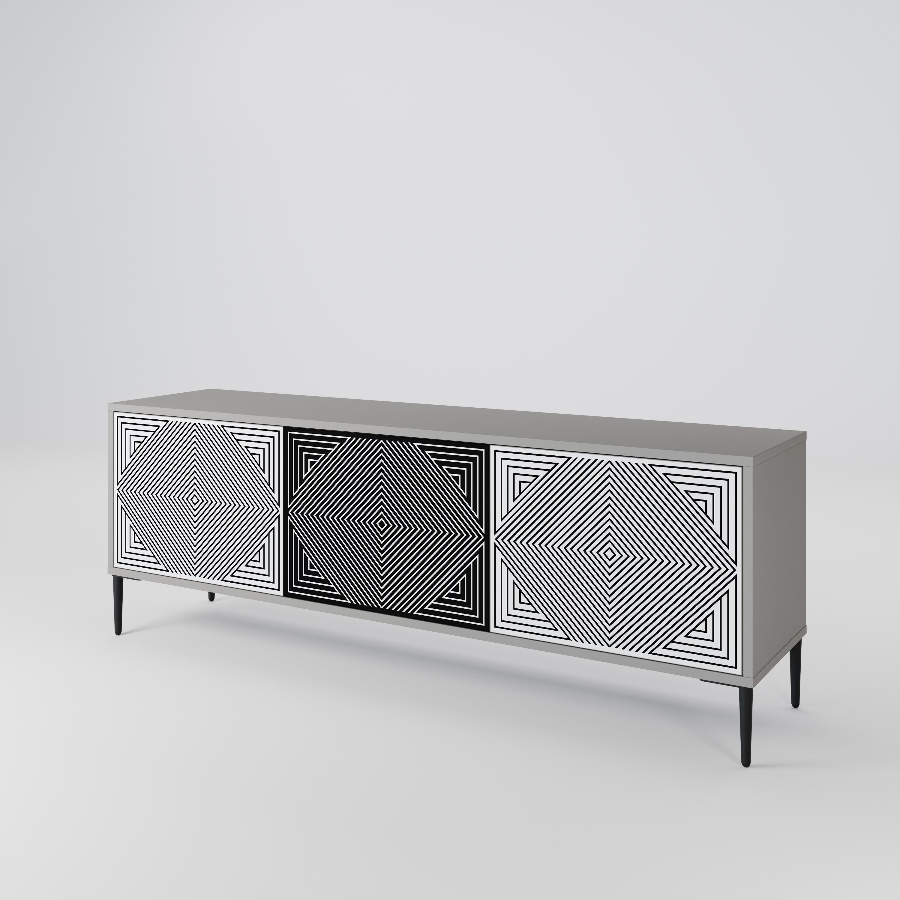 Meuble TV 3 portes POLYGON ILLUSION, finition grise