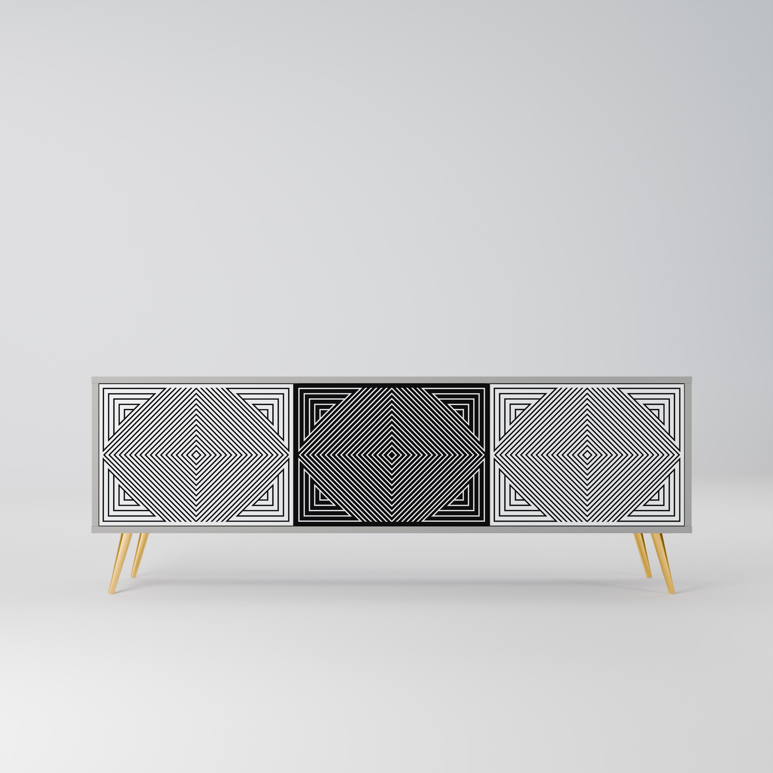 Meuble TV 3 portes POLYGON ILLUSION, finition grise