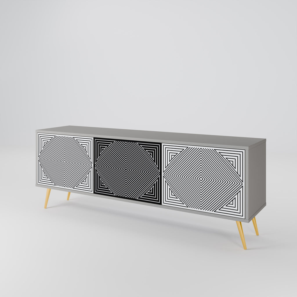 Meuble TV 3 portes POLYGON ILLUSION, finition grise