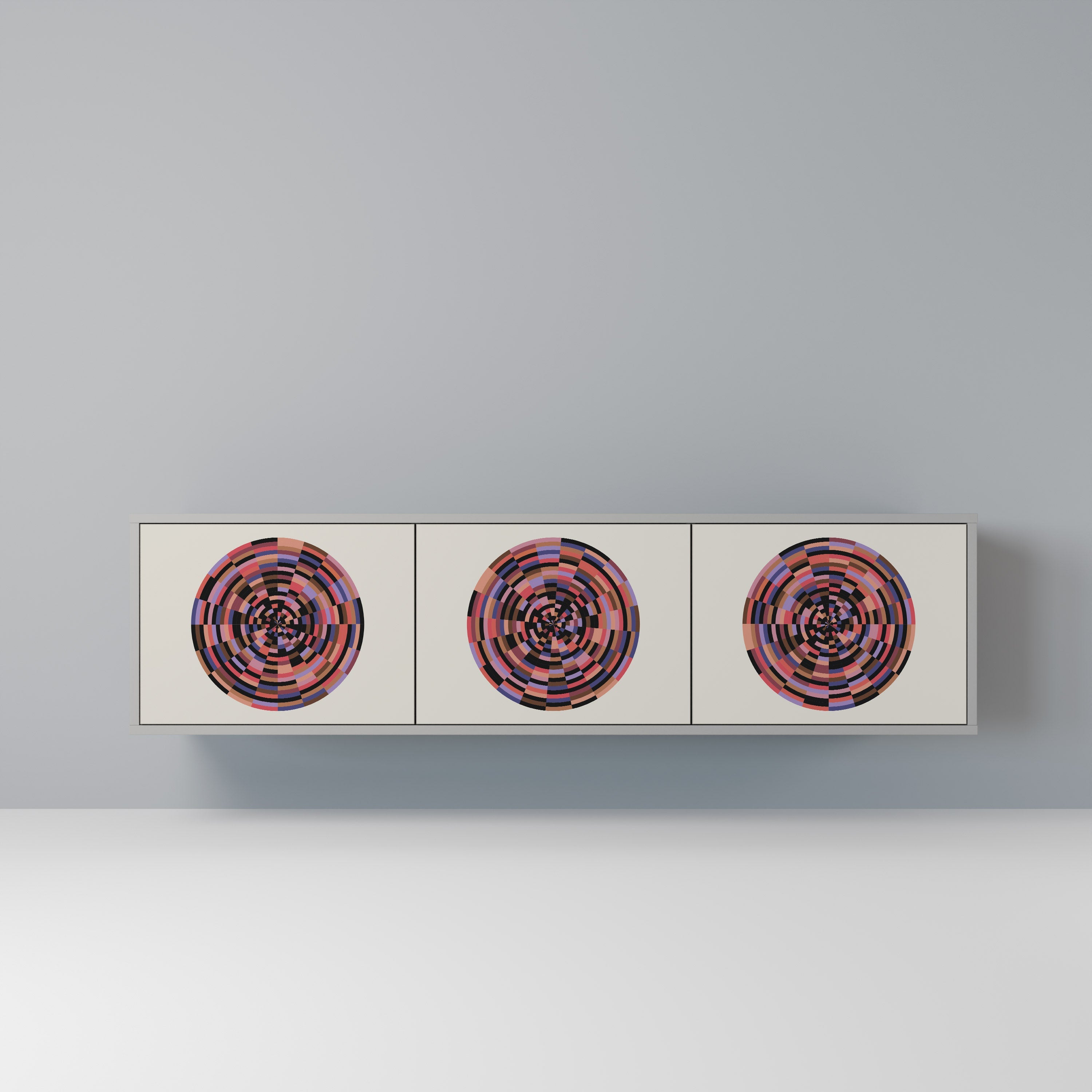 Meuble TV 3 portes BROWN CIRCLES, finition grise