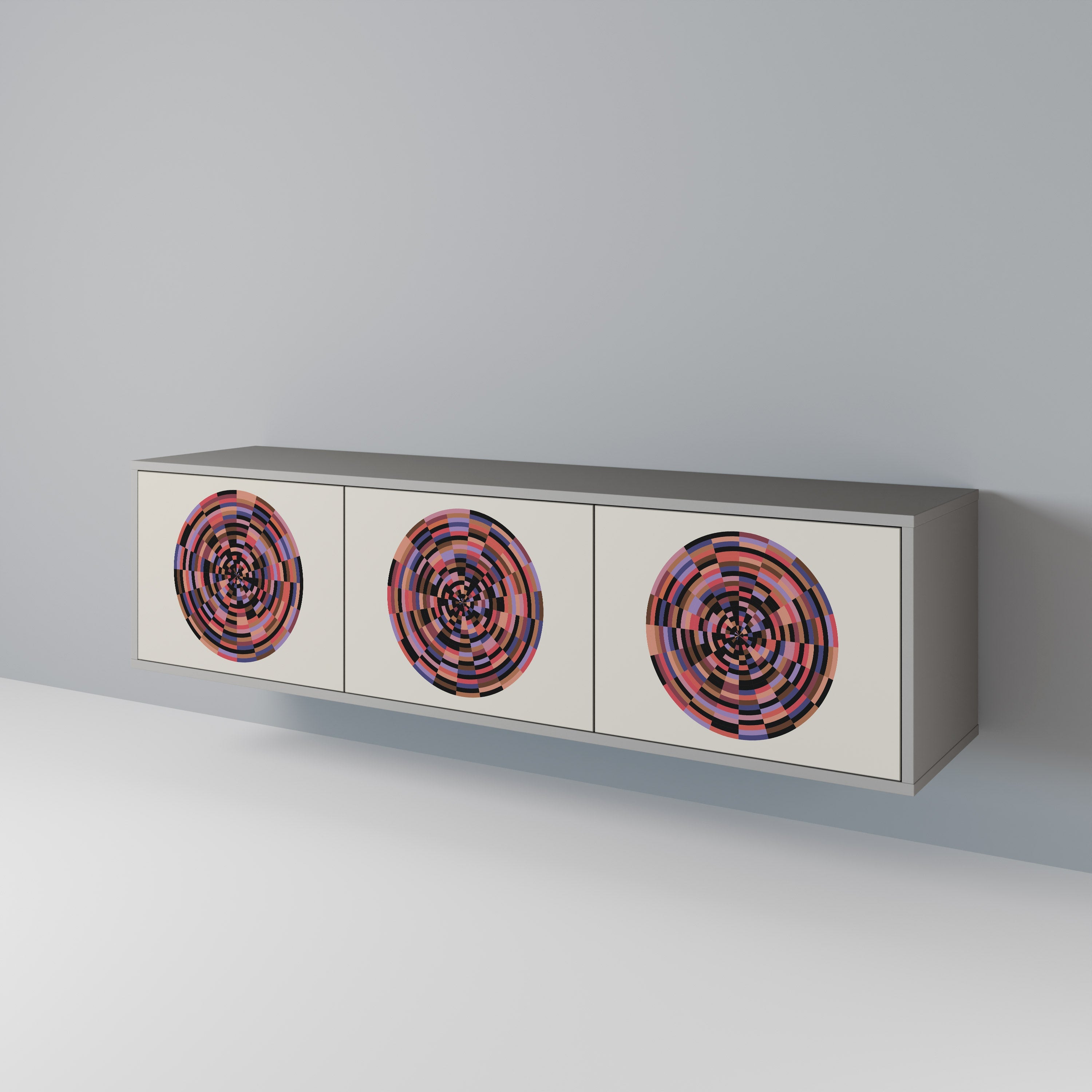 Meuble TV 3 portes BROWN CIRCLES, finition grise