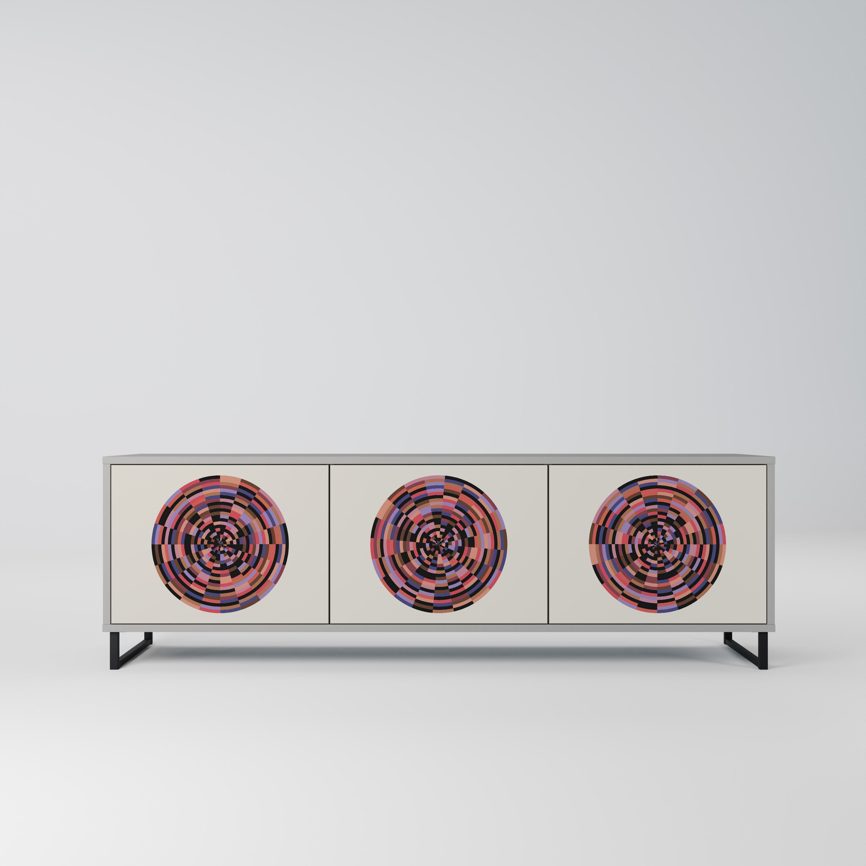 Meuble TV 3 portes BROWN CIRCLES, finition grise