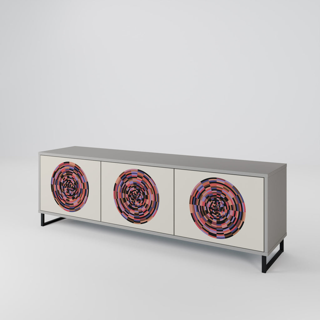 Meuble TV 3 portes BROWN CIRCLES, finition grise