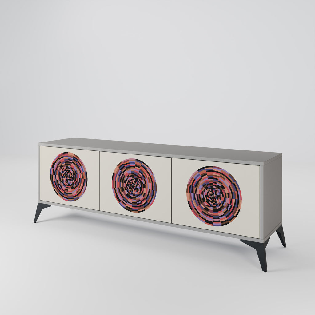 Meuble TV 3 portes BROWN CIRCLES, finition grise