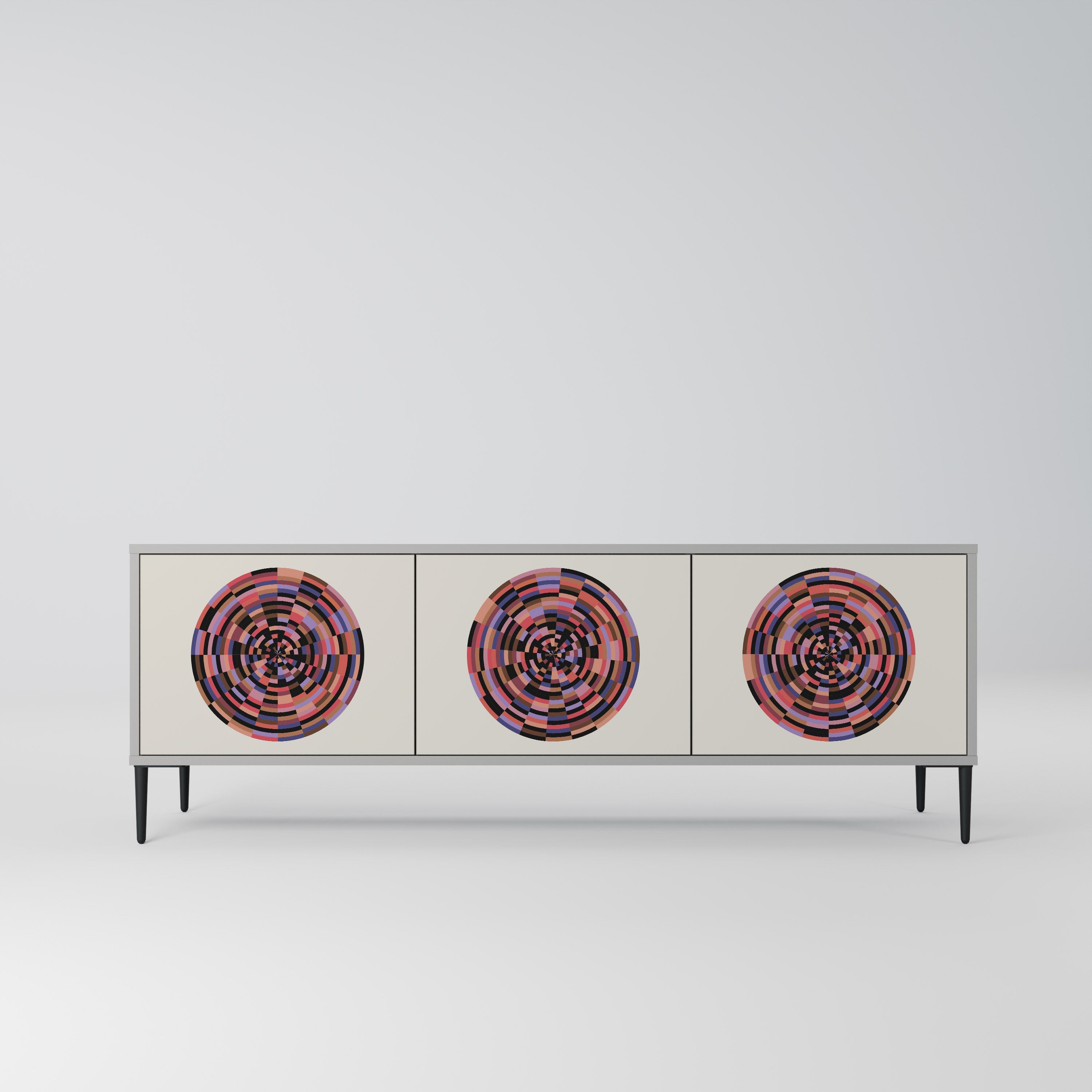 Meuble TV 3 portes BROWN CIRCLES, finition grise