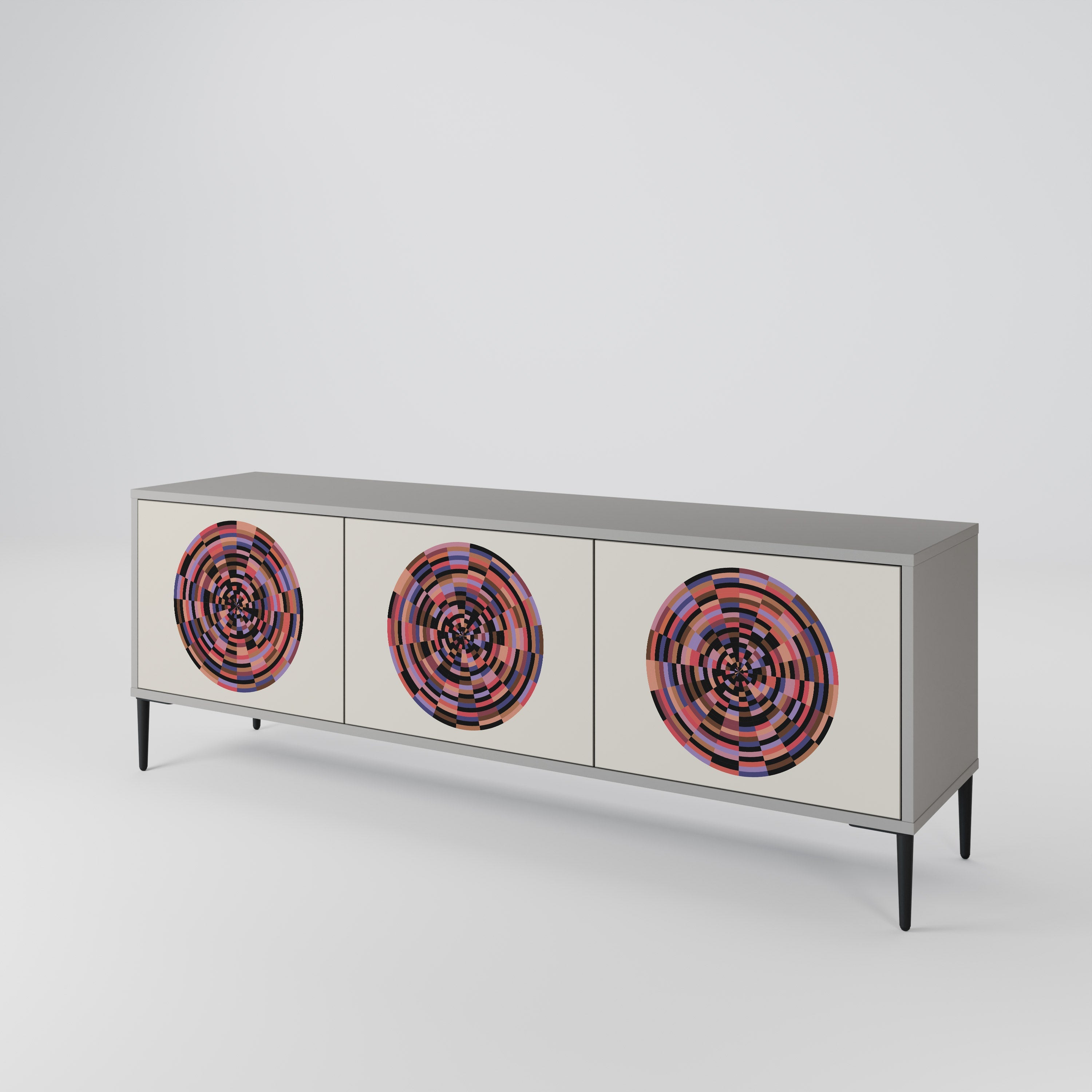 Meuble TV 3 portes BROWN CIRCLES, finition grise